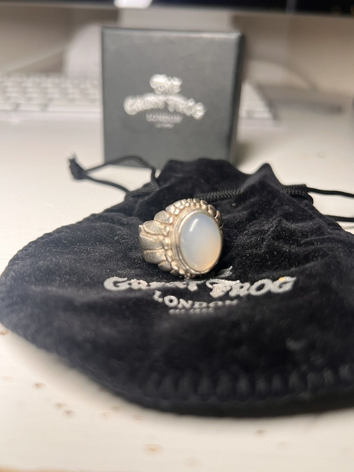 image of The Great Frog Moonstone Small Feather Setting Ring in Silver, Men's