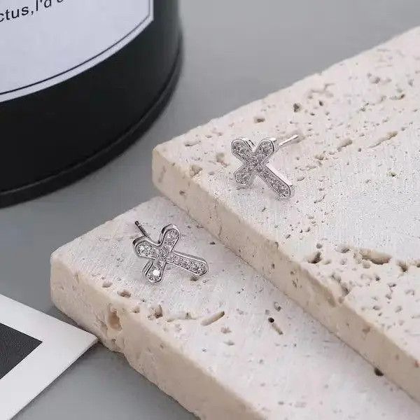 Jewelry 925 Silver Plated Cross Stud Earrings for Men Women Size ONE SIZE - 6 Thumbnail