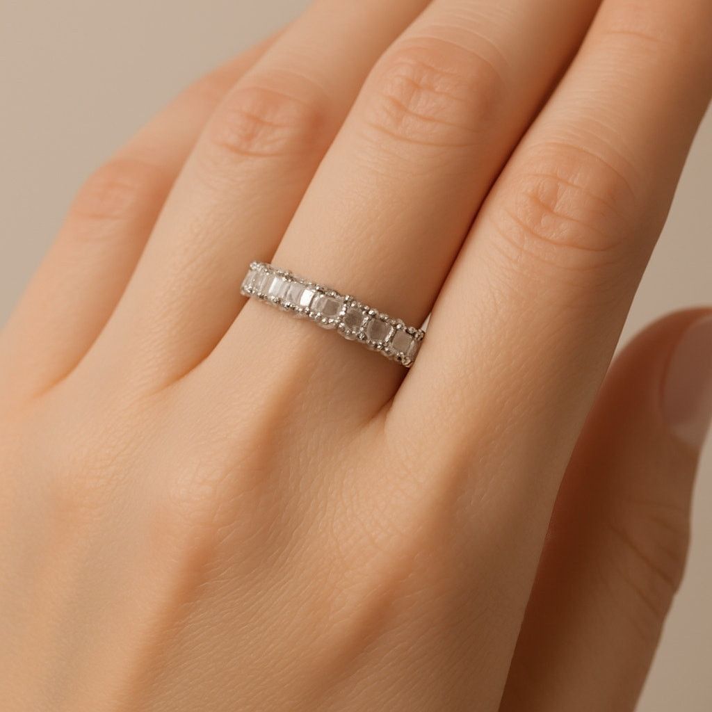 Other Silver Eternity Band Ring Baguette & Round CZ Stones Size 11 Size ONE SIZE - 1 Thumbnail