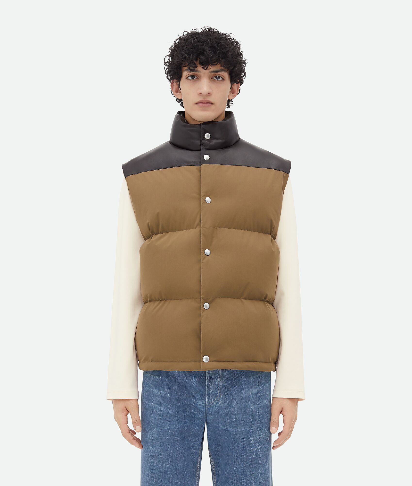 Bottega Veneta o1w1db10825 Frosted Poplin And Leather Gilet in Liana Size US S / EU 44-46 / 1 - 1 Thumbnail