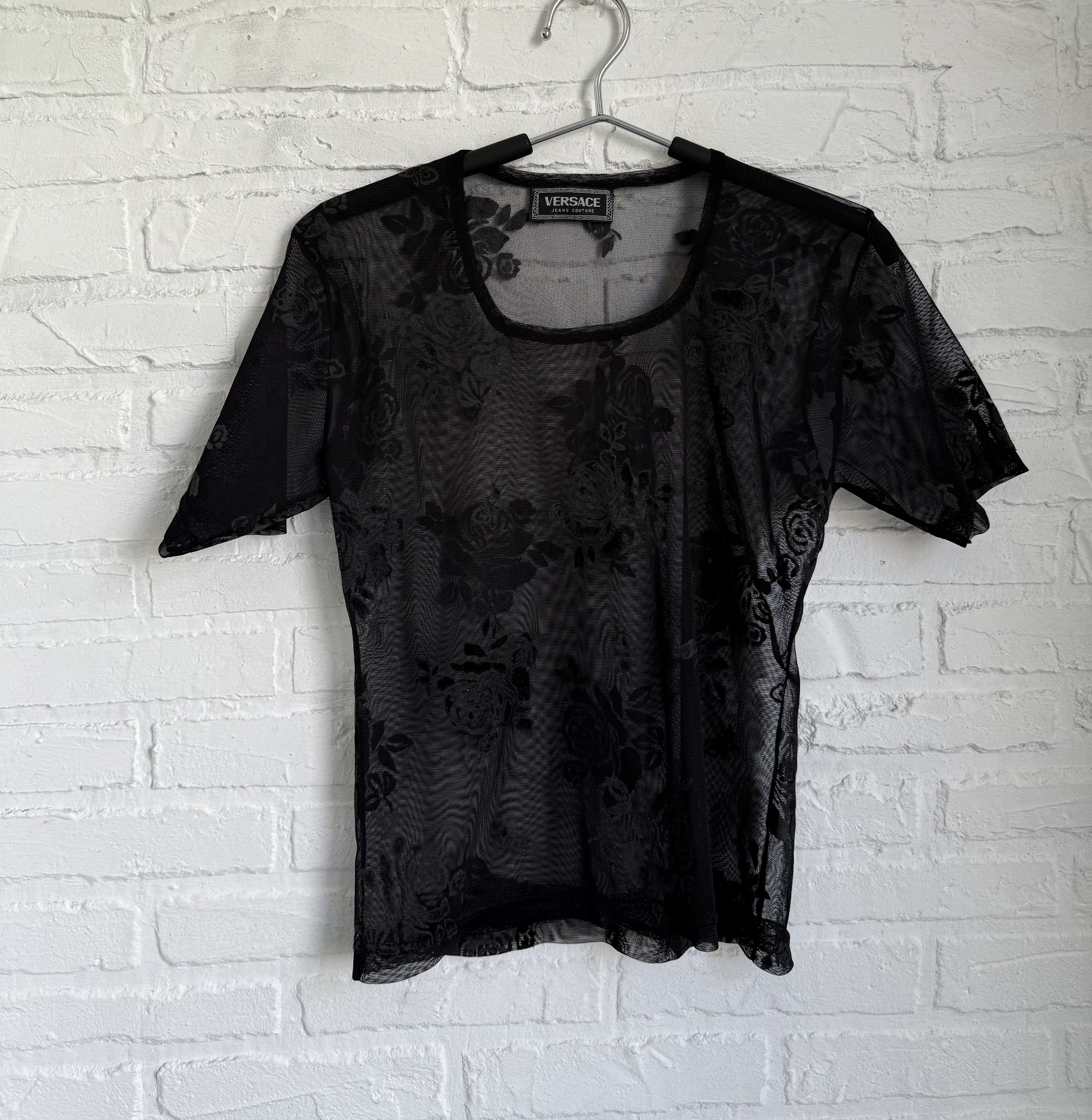 Versace × Vintage Vintage 90s Versace floral mesh top y2k Size M / US 6-8 / IT 42-44 - 1 Thumbnail