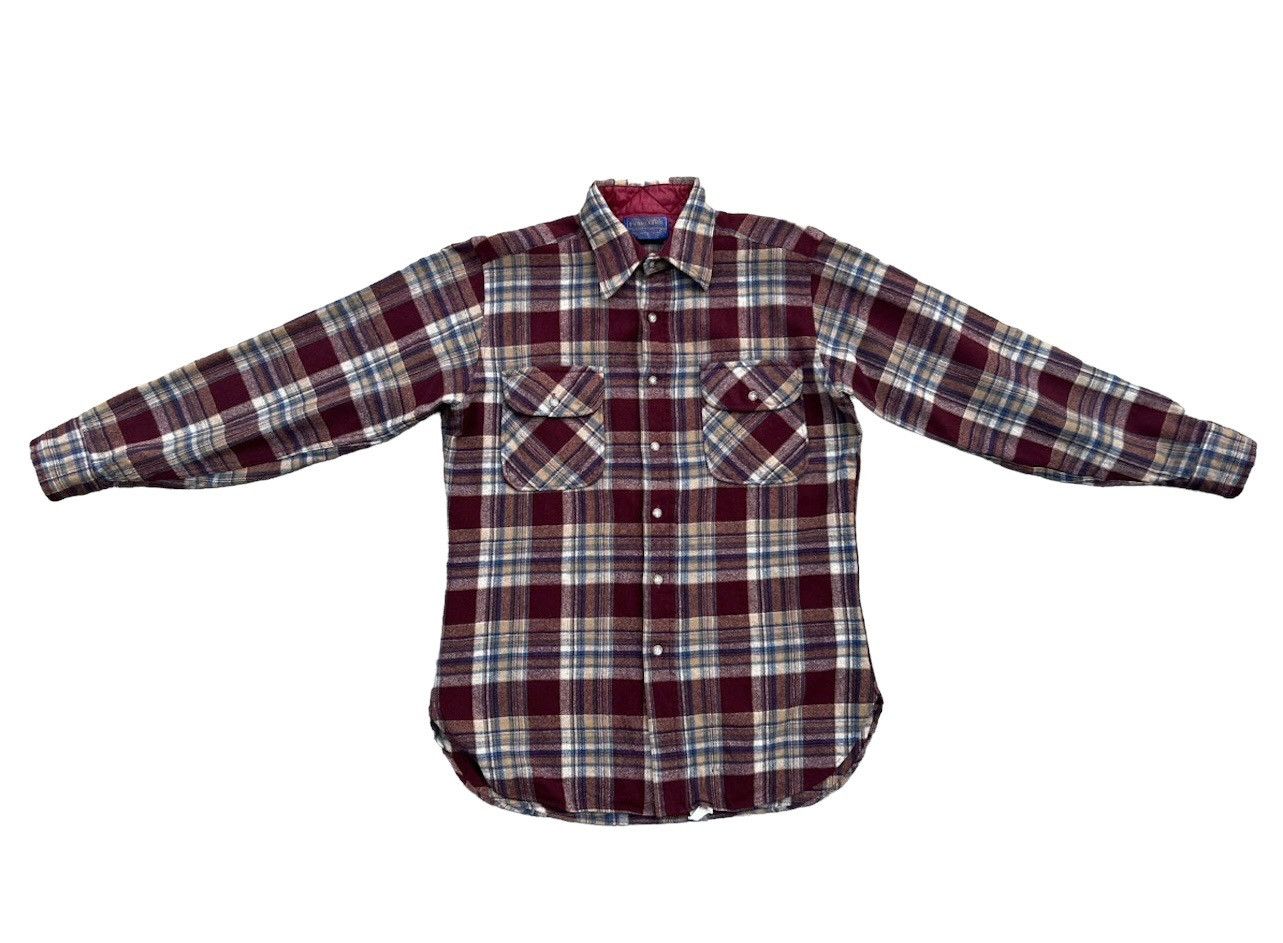 Flannel Vintage 70s Pendleton Shadow Plaid Wool Flannel Shirt Size US M / EU 48-50 / 2 - 1 Thumbnail