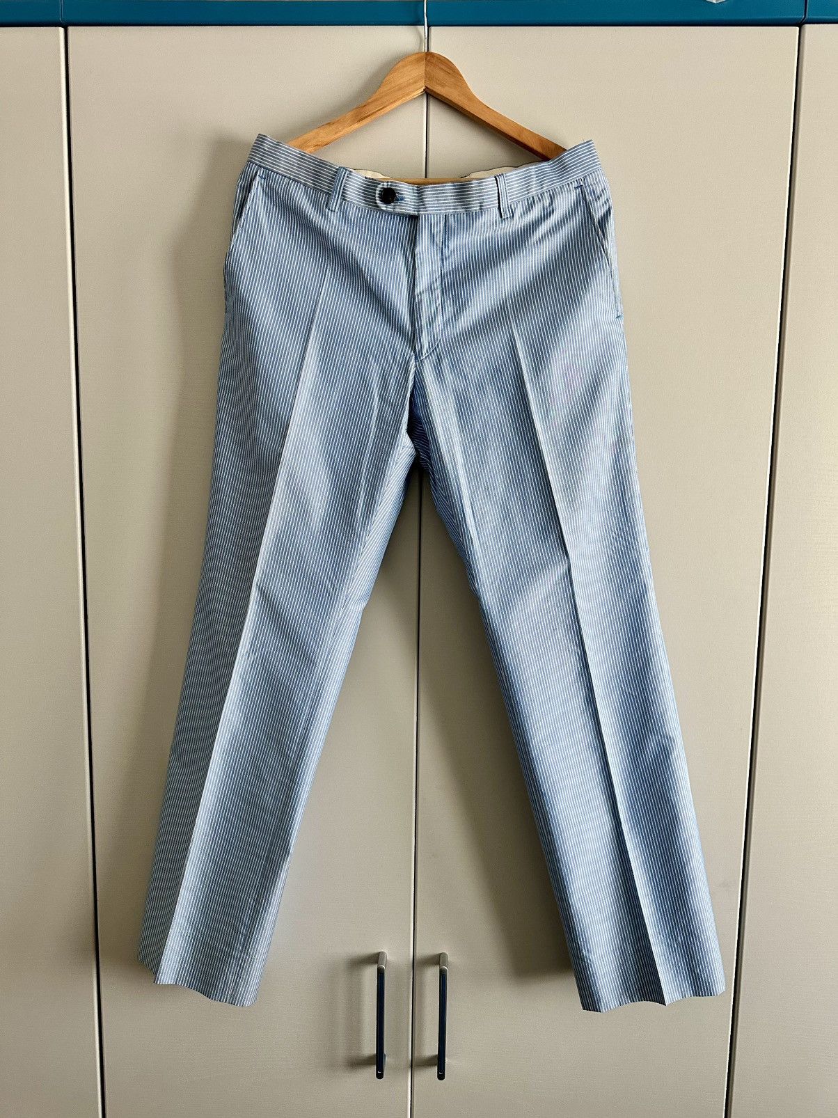 Blue Striped Silk Trousers