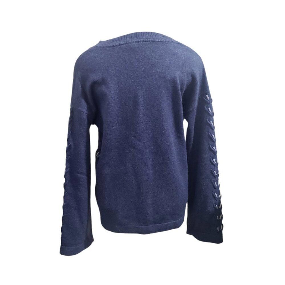 Designer CT1952 Charlie B Blue V-neck Long Sleeve Ladies Sweater P/S Size S / US 4 / IT 40 - 4 Thumbnail