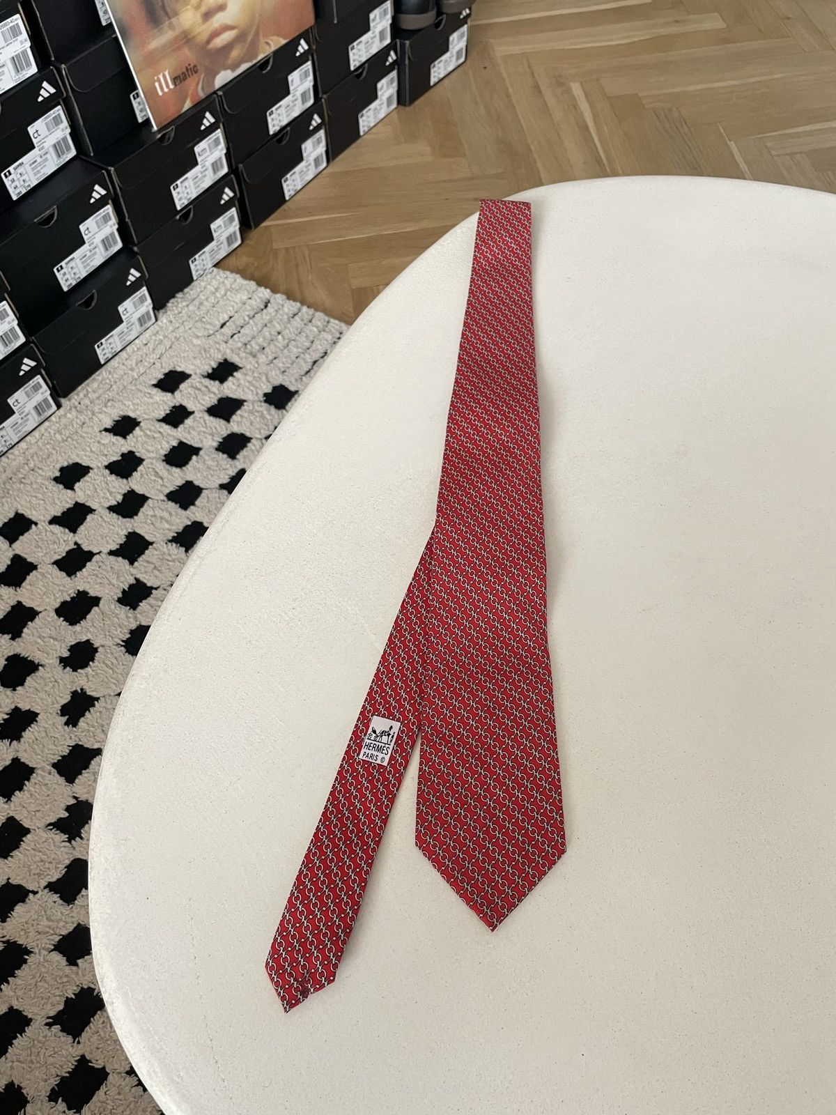 image of Vintage Hermes Luxury Silk Tie Designer 90's Luxury in Red, Men's