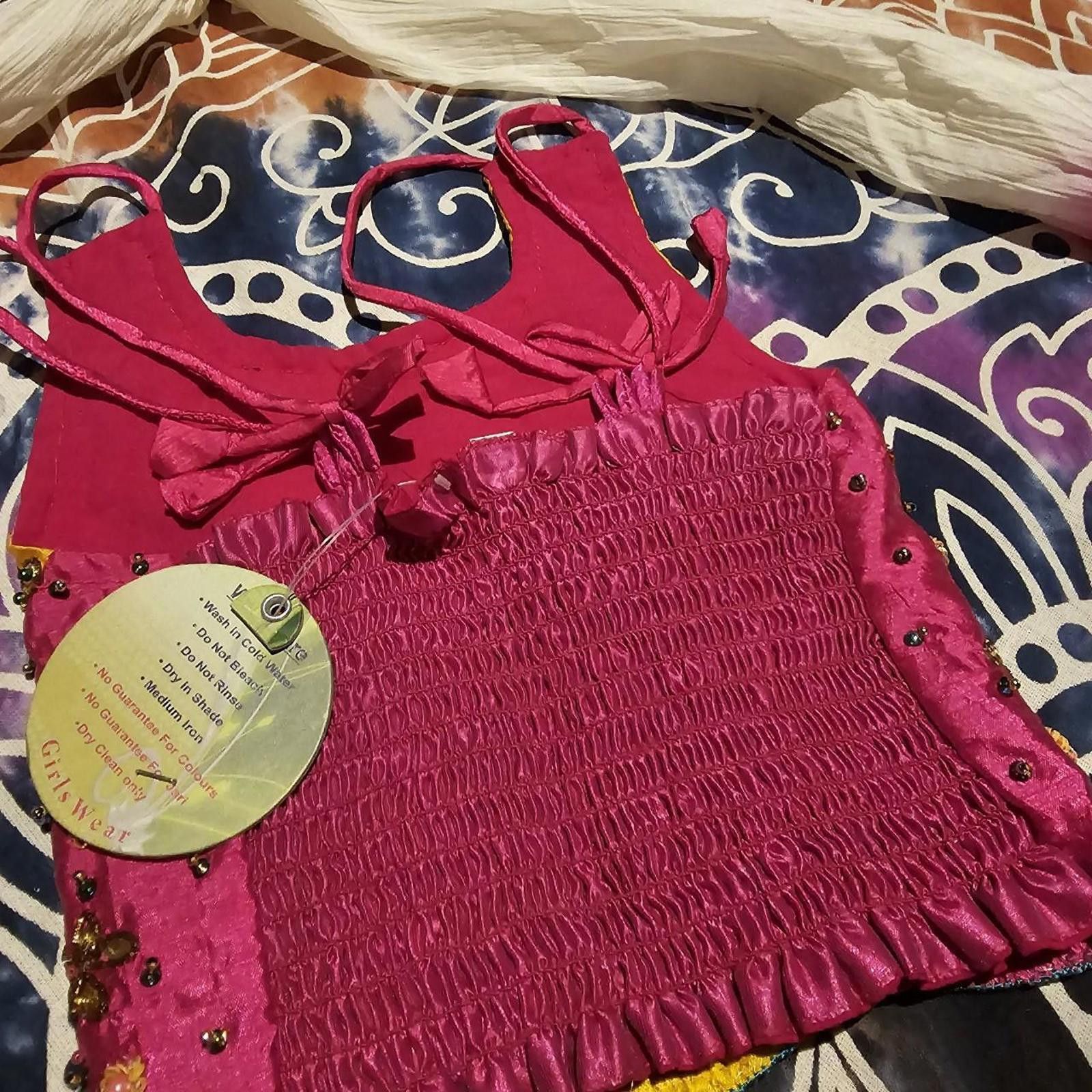 Designer Kid's Yellow and Pink Dress Size ONE SIZE - 6 Thumbnail