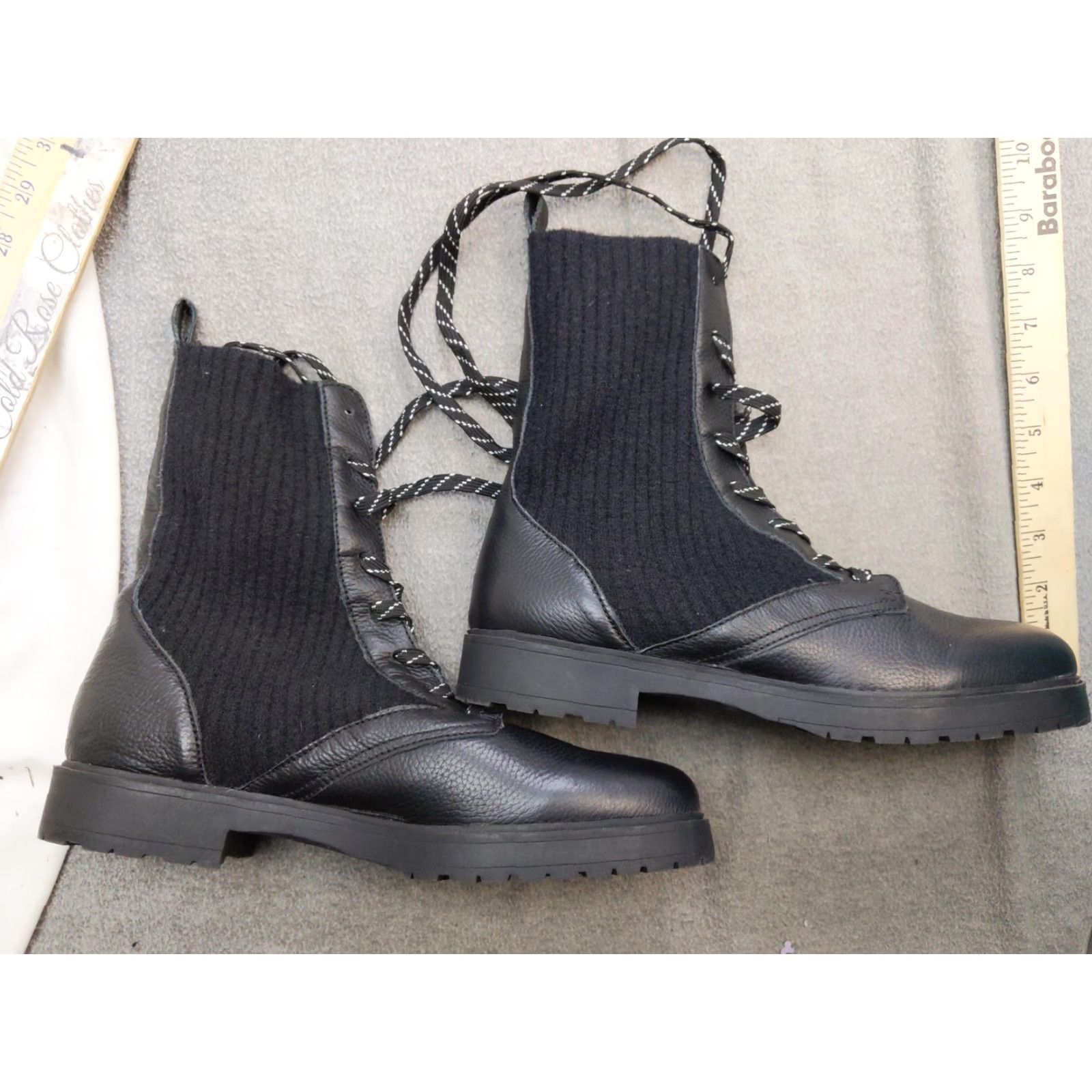 Splendid Splendid Scout Boots Womens 9.5 Black Leather Knit Combat Lace Up Size US 10 / IT 40 - 3 Thumbnail