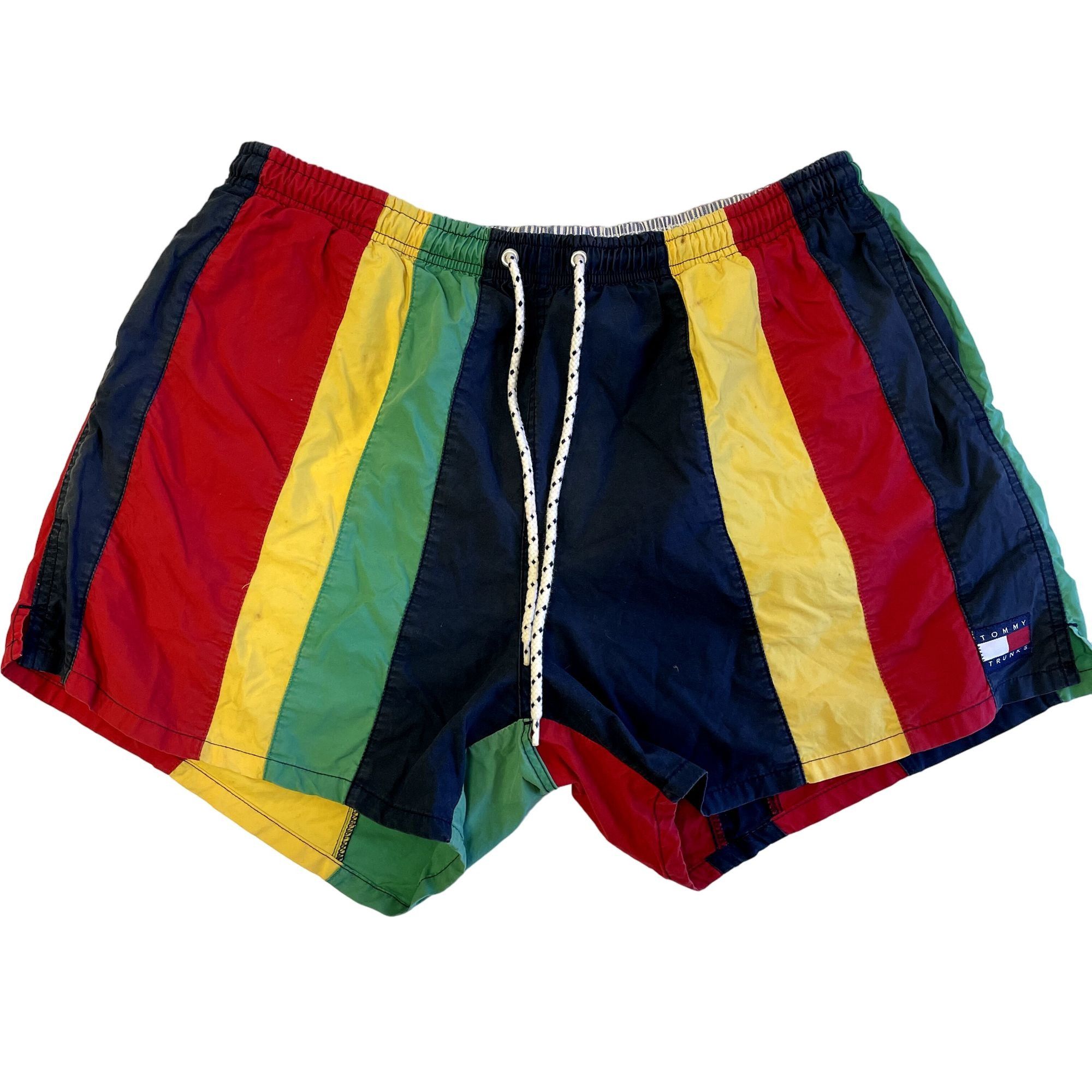80's Tommy Hilfiger FLAG LOGO Stripe SURFER Swim Trunks L