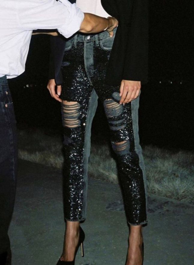 Frame *** Frame Sequin Ripped Jeans Basque Rips Jeans Black ( 27 ) Size 27" / US 4 / IT 40 - 2 Thumbnail