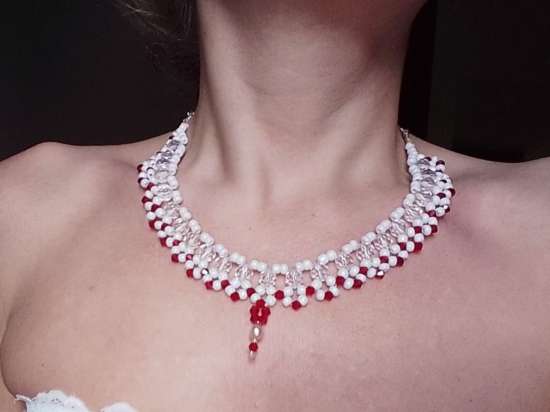 Handmade Elegant Necklace Ivory red with river pearl pendant Size ONE SIZE - 4 Thumbnail