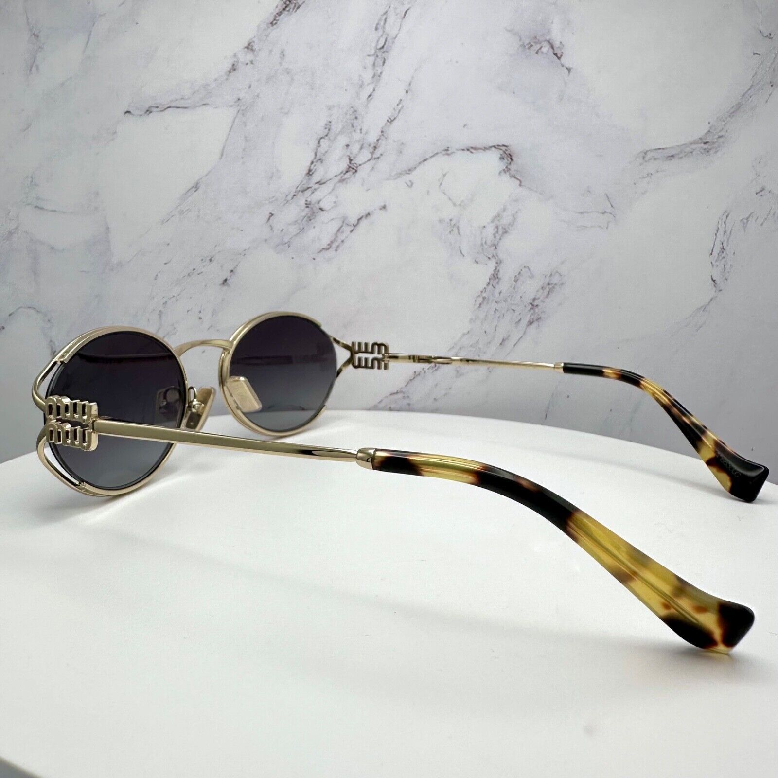 New MIU MIU Sunglasses Gold Metal Slim Frame Oval