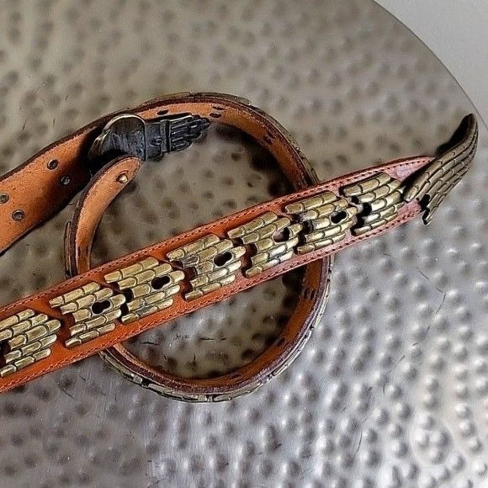 Vintage ACCENTI Italy Metal Brass Links Cobra Snake Belt Leather Size ONE SIZE - 7 Thumbnail