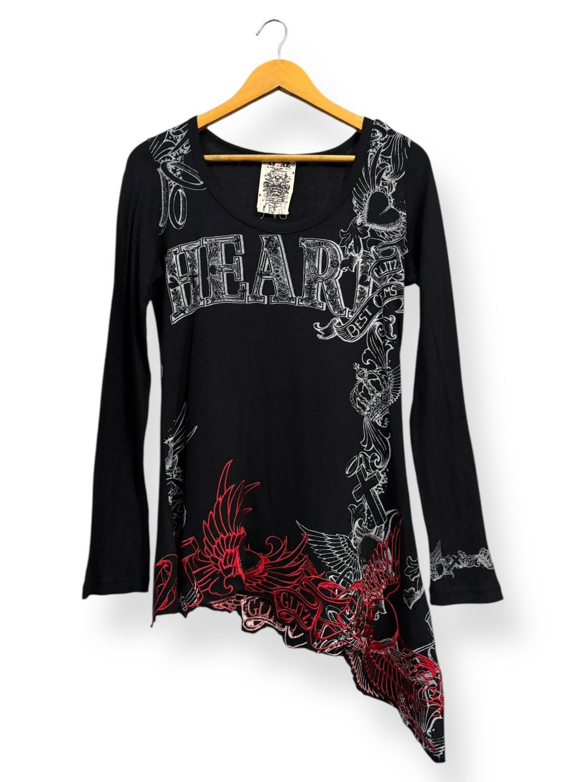 If Six Was Nine Glitz Red Embroidery Asymmetrical Hem Punk Long Sleeve Tees Size US XS / EU 42 / 0 - 1 Thumbnail
