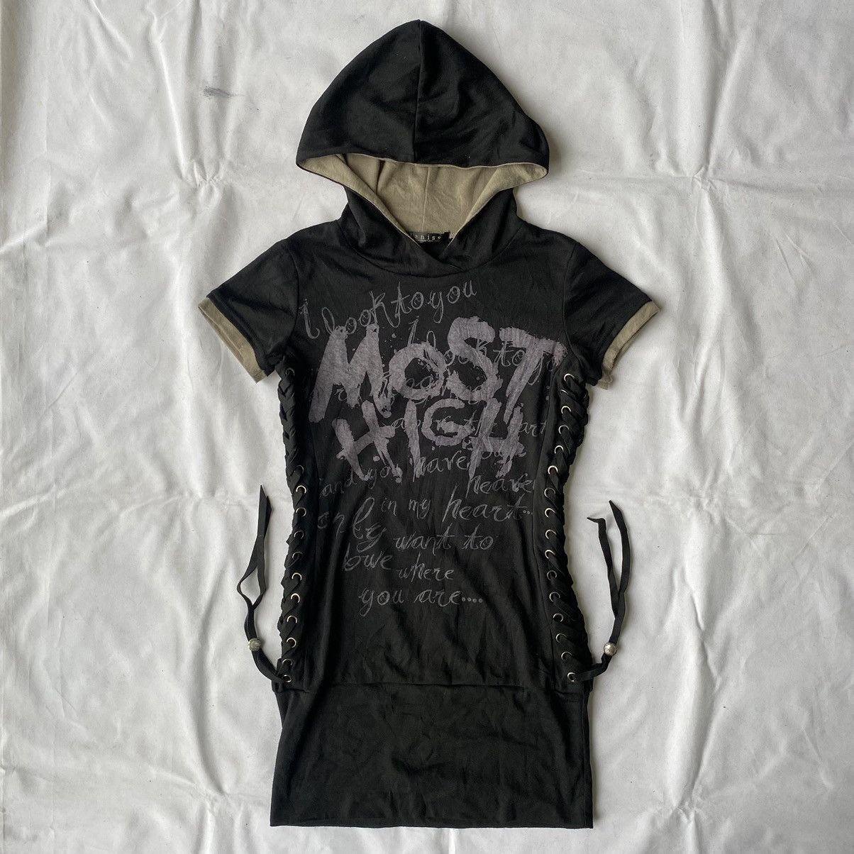 If Six Was Nine × Japanese Brand × Le Grande Bleu (L.G.B.) Japanese Hooded Mini Dress Lace Up Punk Gothic L.G.B Style Size M / US 6-8 / IT 42-44 - 2 Thumbnail