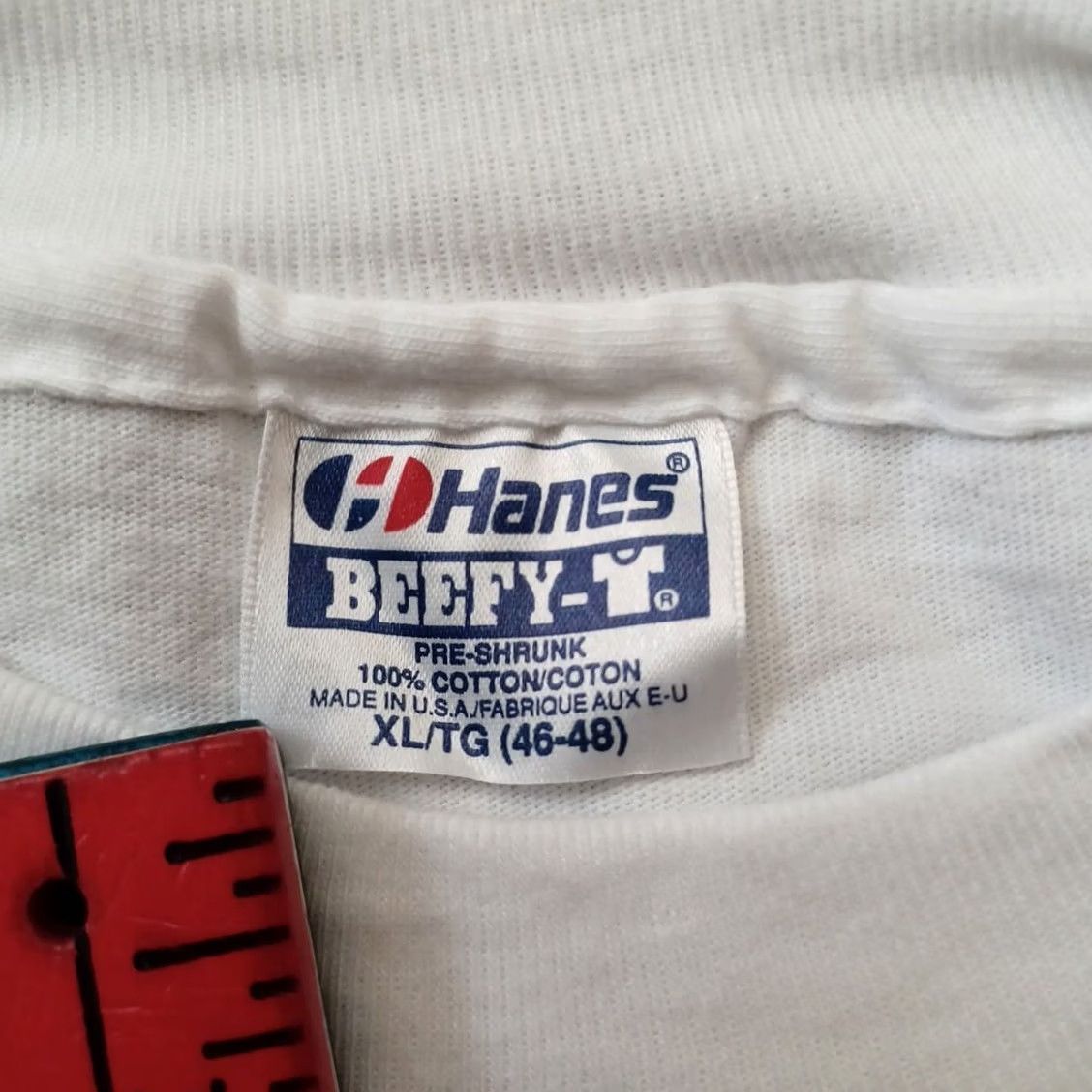 Hanes VINTAGE Hanes Beefy-T Shirt XL White Triangle Graphic USA Mens 1990s San Francisco California 90s Graphic Print Shirt Size US XL / EU 56 / 4 - 2 Thumbnail