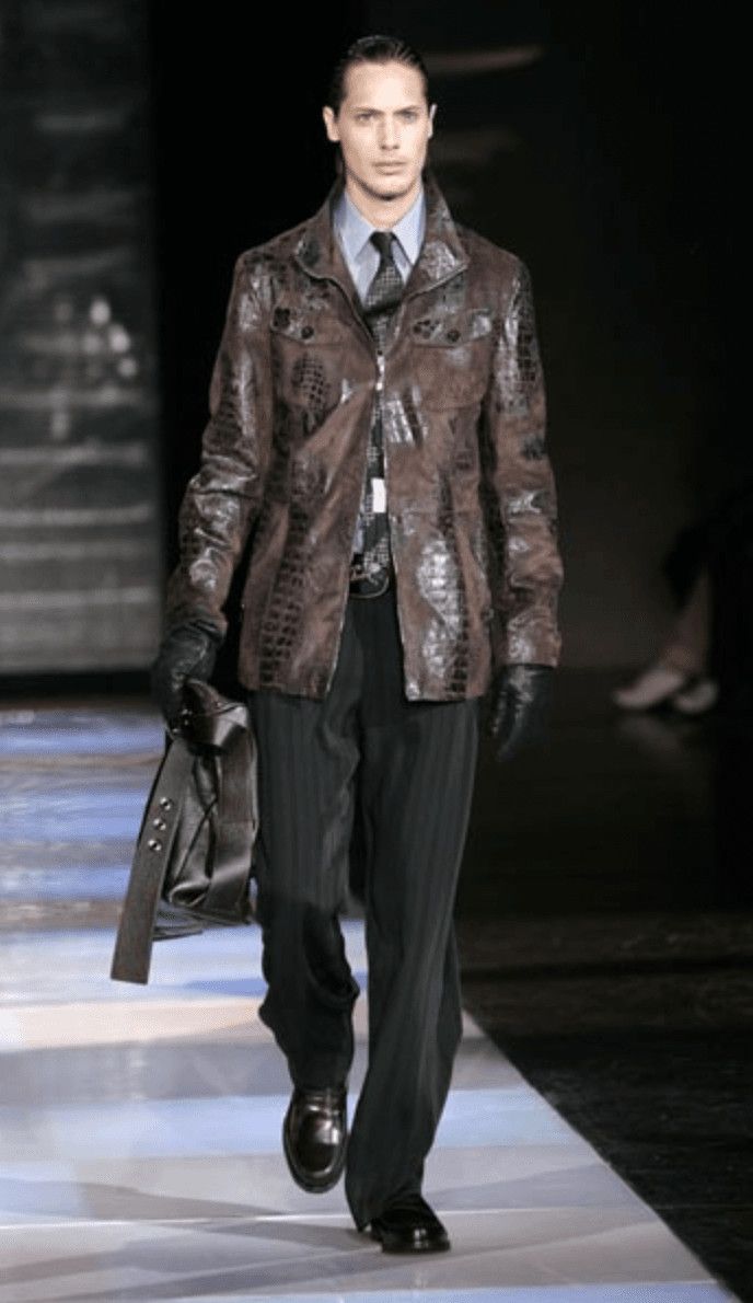 Emporio Armani FW2005 Emporio Armani Brown Crocodile Effect Textured Leather Jacket Size US M / EU 48-50 / 2 - 2 Thumbnail