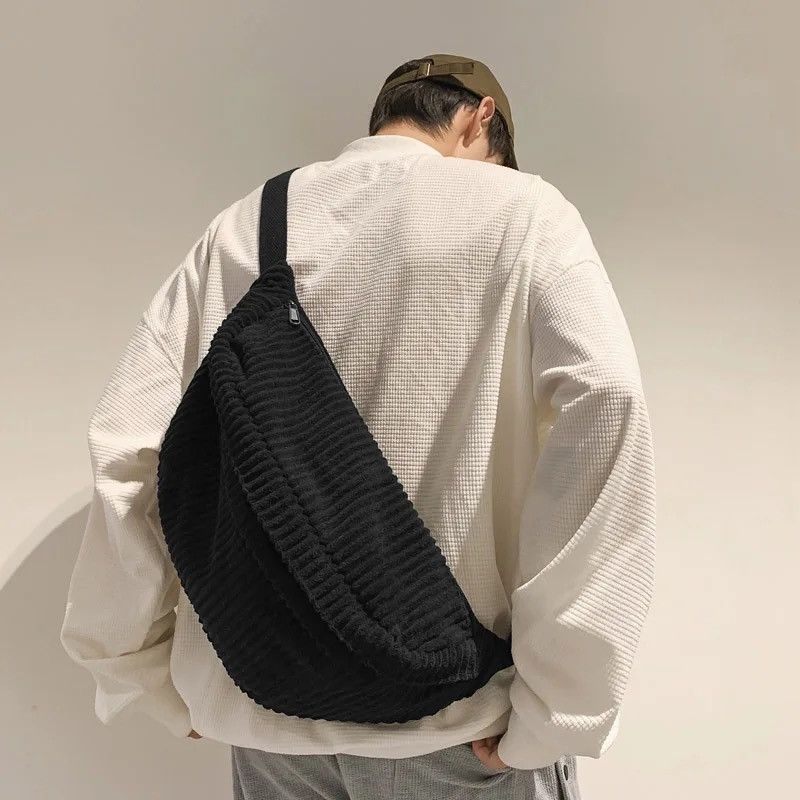 Japanese Brand Unisex Large Capacity Corduroy Chest Bags Size ONE SIZE - 3 Thumbnail