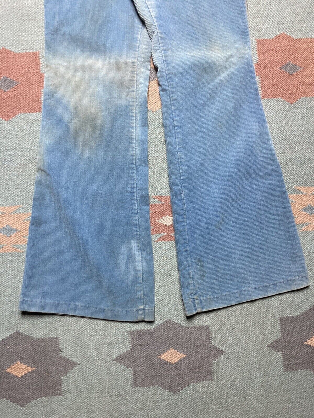 Vintage 70s corduroy bell bottom pants flare hippie baby blue 29x31 Size 29" - 2 Thumbnail