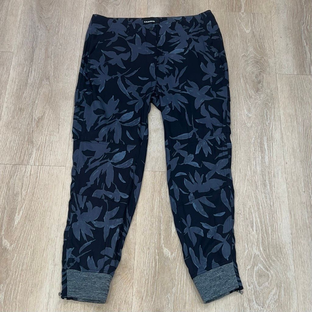 Casio Cambio, Blue Multi Silhouette Leaf Print Silk Blend Cargo Joggers, Women’s 10 Size 32" / US 10 / IT 46 - 2 Thumbnail