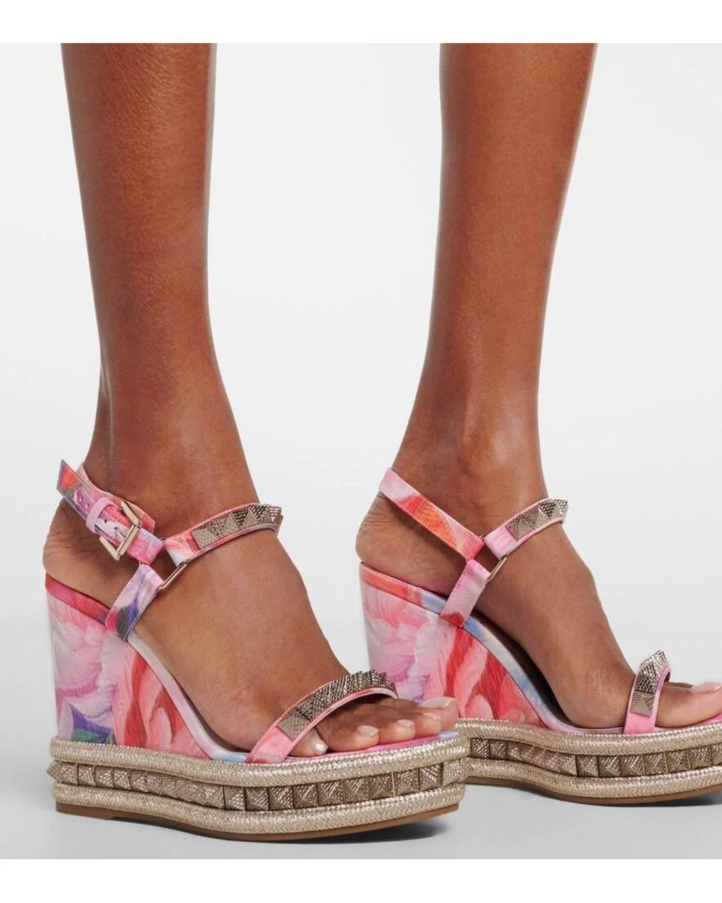 Christian Louboutin os11x0526 Clou Studded Floral Wedge Espadrilles Sandals Size US 11 / IT 41 - 5 Thumbnail