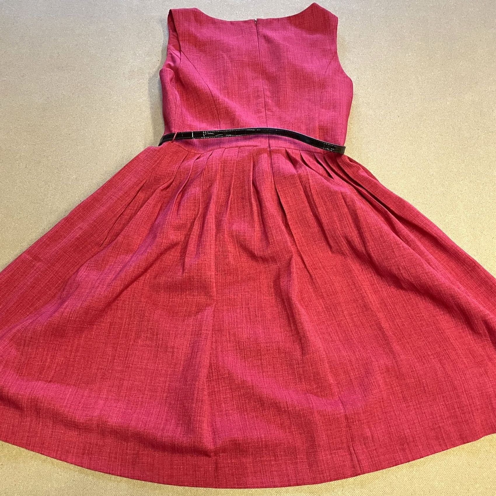 Ellen Tracy Ellen Tracy Dress Womens Medium Red Fit Flare Sleeveless Pleated Belted Classic Size M / US 6-8 / IT 42-44 - 6 Thumbnail