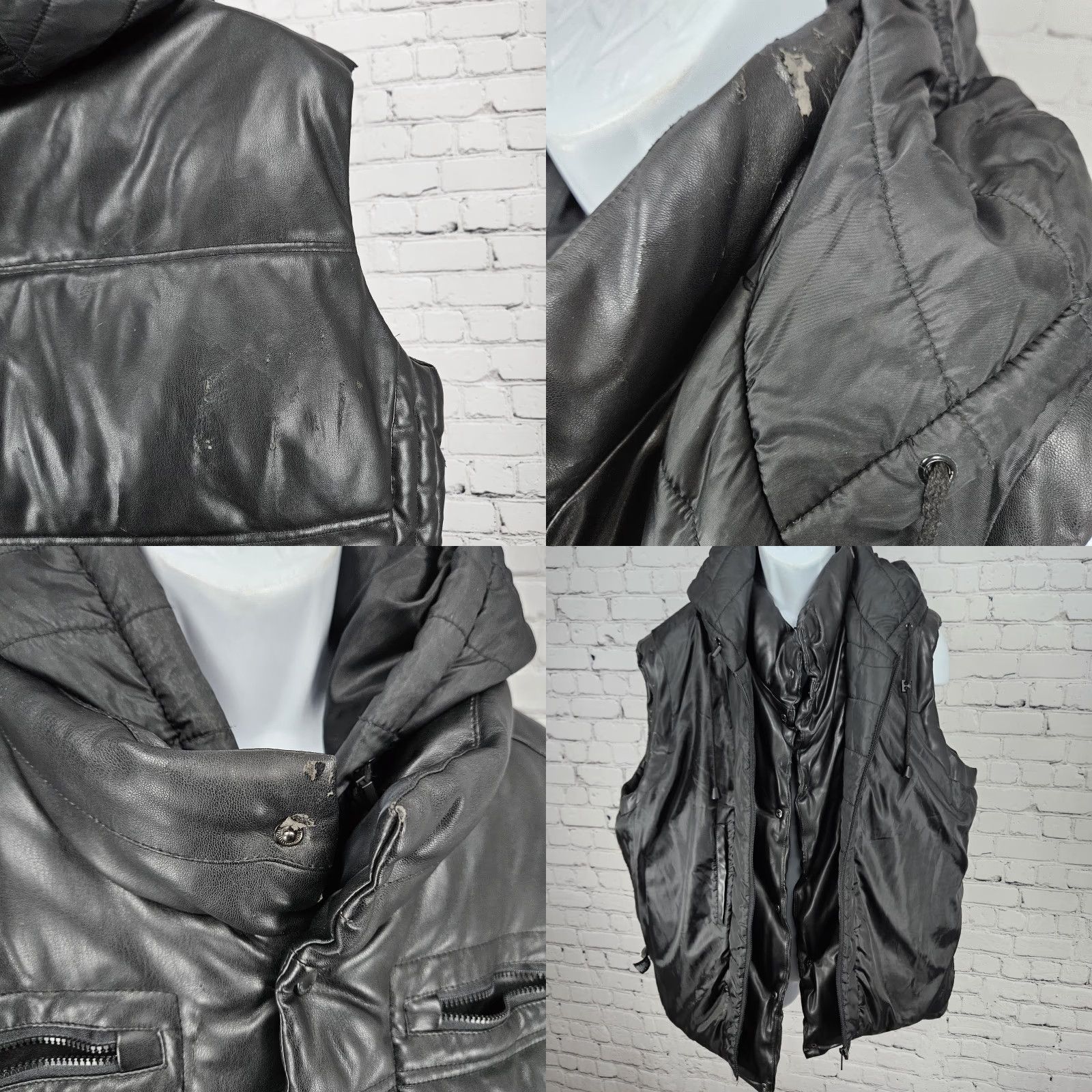 Sean John Sean John Black Faux Leather Vest Full Zip Hooded Puffer Insulated XL Size US XL / EU 56 / 4 - 8 Thumbnail