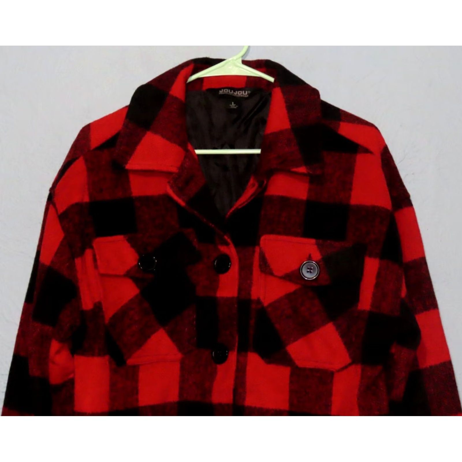 Vintage Jou Jou Premium Outerwear Buffalo Red Plaid Women's L Button Up Shacket Jacket Shacket Plaid Red Black Long Sleeve Mid-Length Womens Boutiques Size L / US 10 / IT 46 - 3 Thumbnail
