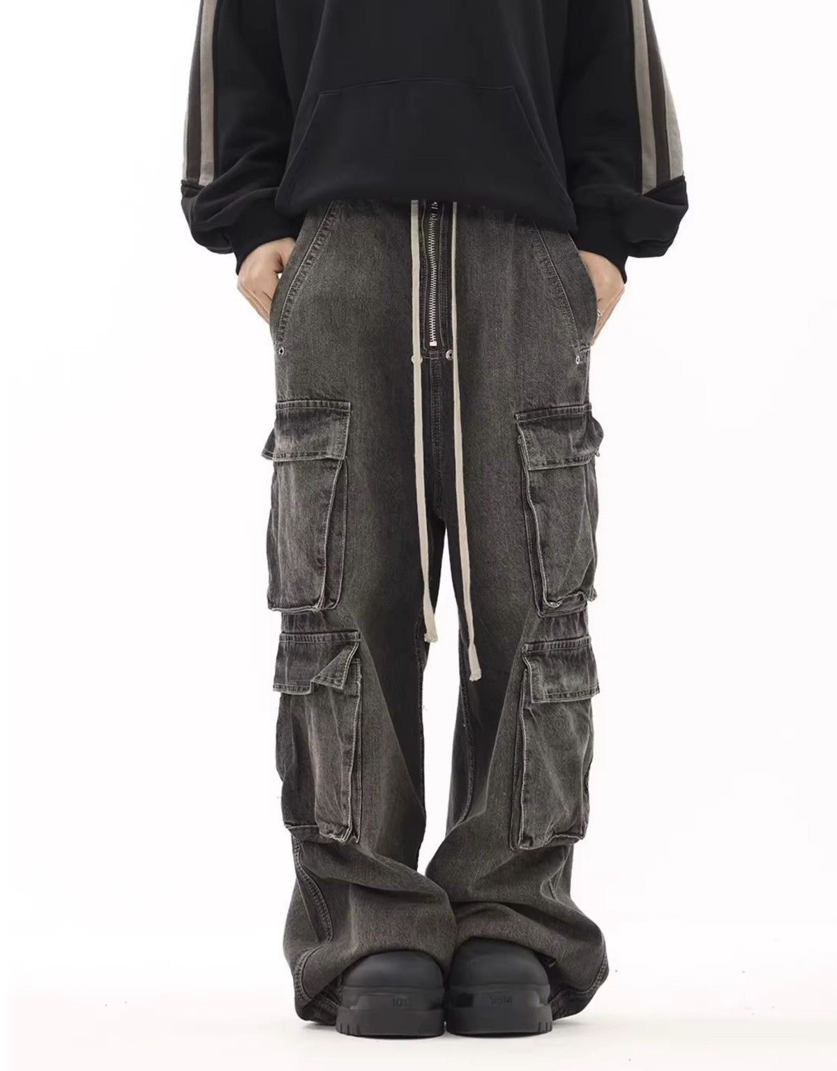 Jean High Street Style Dark Cargo Loose Micro Flare Jeans Size US 33 - 5 Thumbnail
