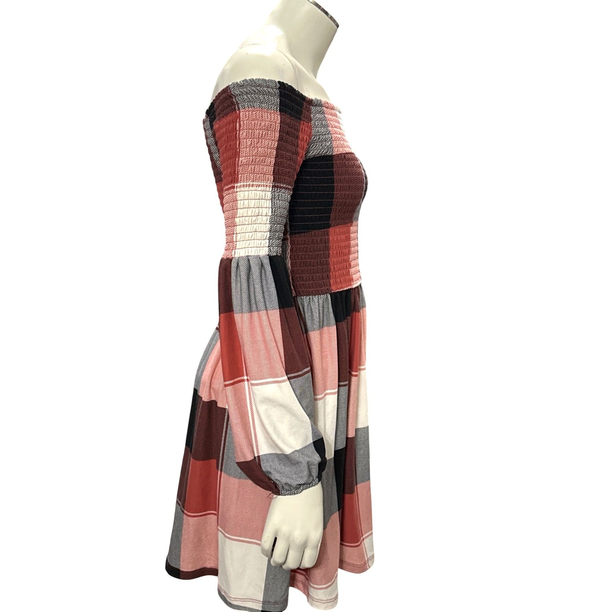 Other 205 Collins Red Plaid Smocked Off Shoulder Flare Mini Dress Size S / US 4 / IT 40 - 6 Thumbnail