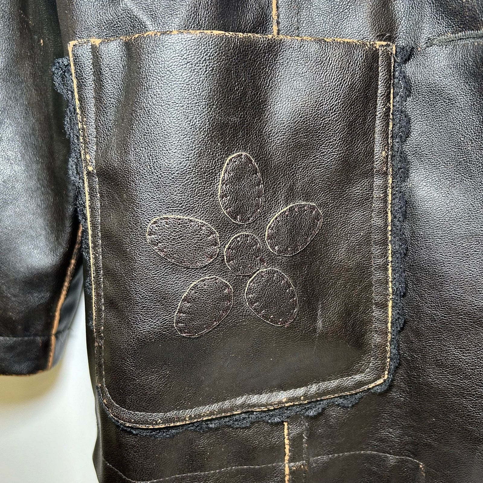 Vintage Y2K 90s Faux Leather Brown Pleather Jacket Lace Distressed Size M / US 6-8 / IT 42-44 - 5 Thumbnail