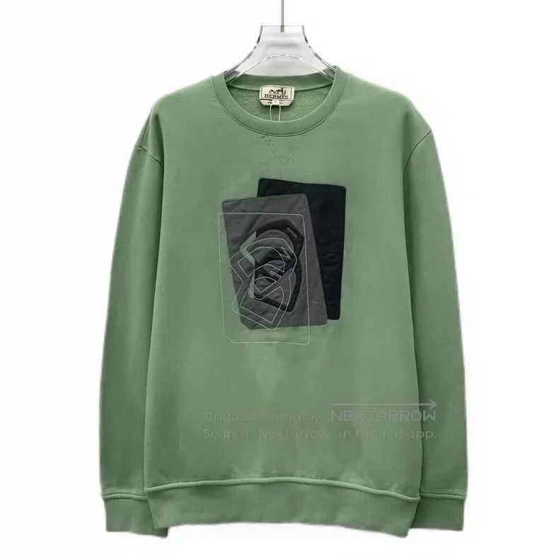 Hermes Hermes Green leather patch cotton round-neck long-sleeve s Size US M / EU 48-50 / 2 - 1 Thumbnail