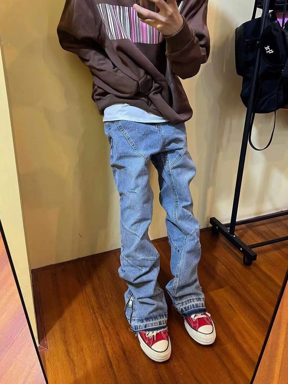 image of Street Wash Hip-Hop Micro-Flare Side Zip Jeans in Blue, Men's (Size 32)