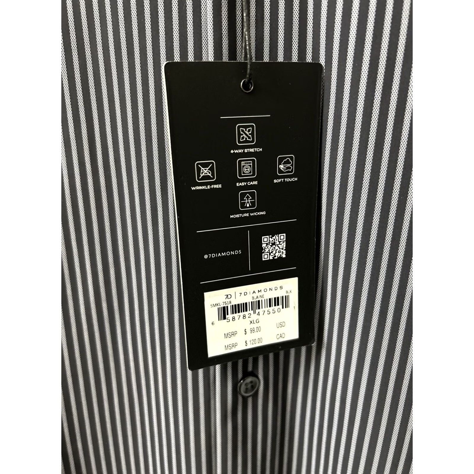 Vintage 7 Diamonds Blaine Shirt Mens XL Black Striped 4 Way Stretch L/S NWT Button-Up Casual Business Travel Size US XL / EU 56 / 4 - 6 Thumbnail