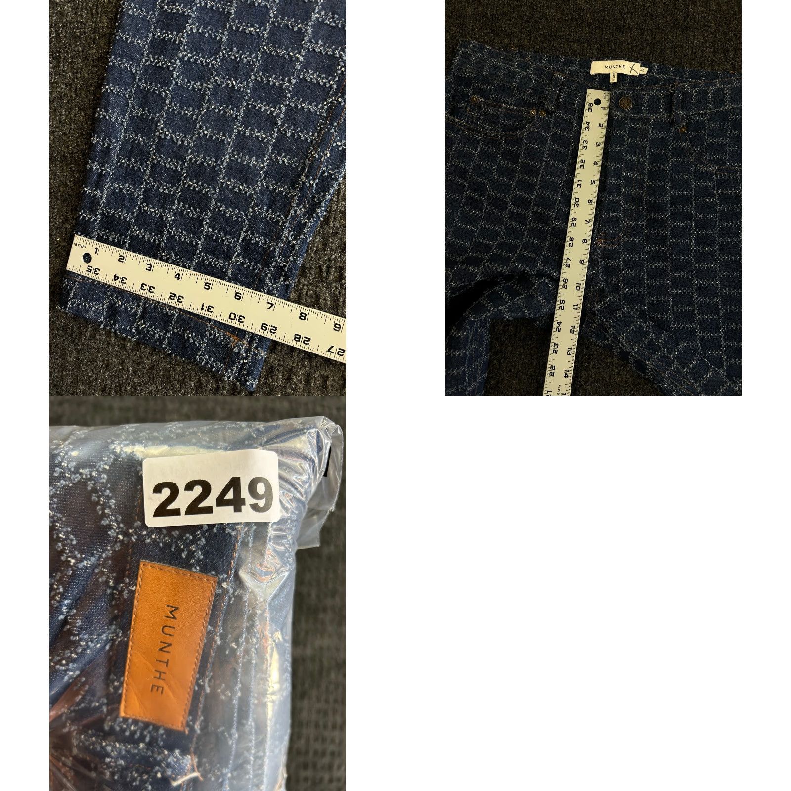 MUNTHE Munthe Jeans Women’s Denim Pants 10 US 40 EU Blue Checkered Cross Stitched Straight Zip Cotton Denim Size 32" / US 10 / IT 46 - 8 Thumbnail