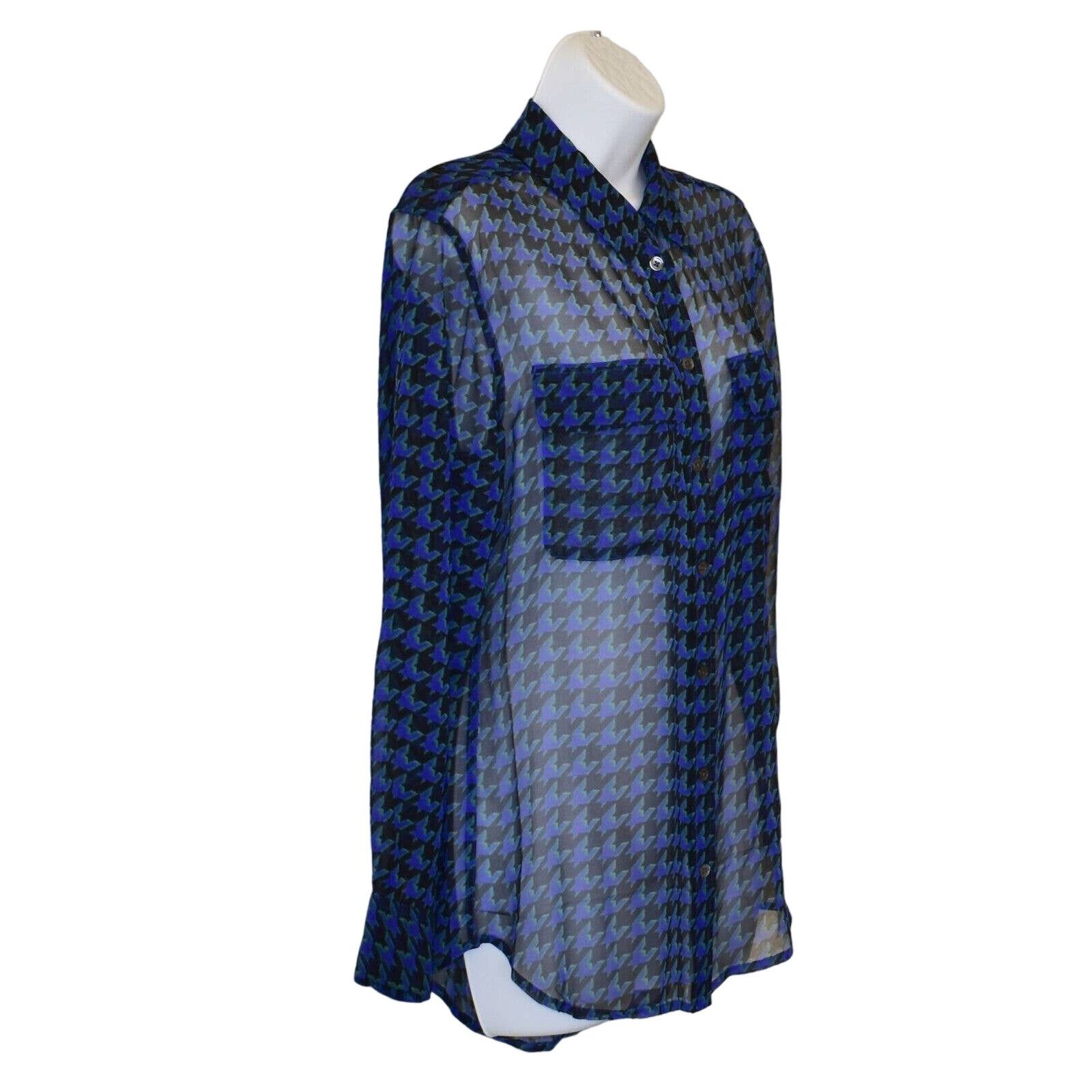 Equipment A8 EQUIPMENT Blue/Blk Abstract Silk Long Sleeve Shirt Sz XS Size XS / US 0-2 / IT 36-38 - 2 Thumbnail