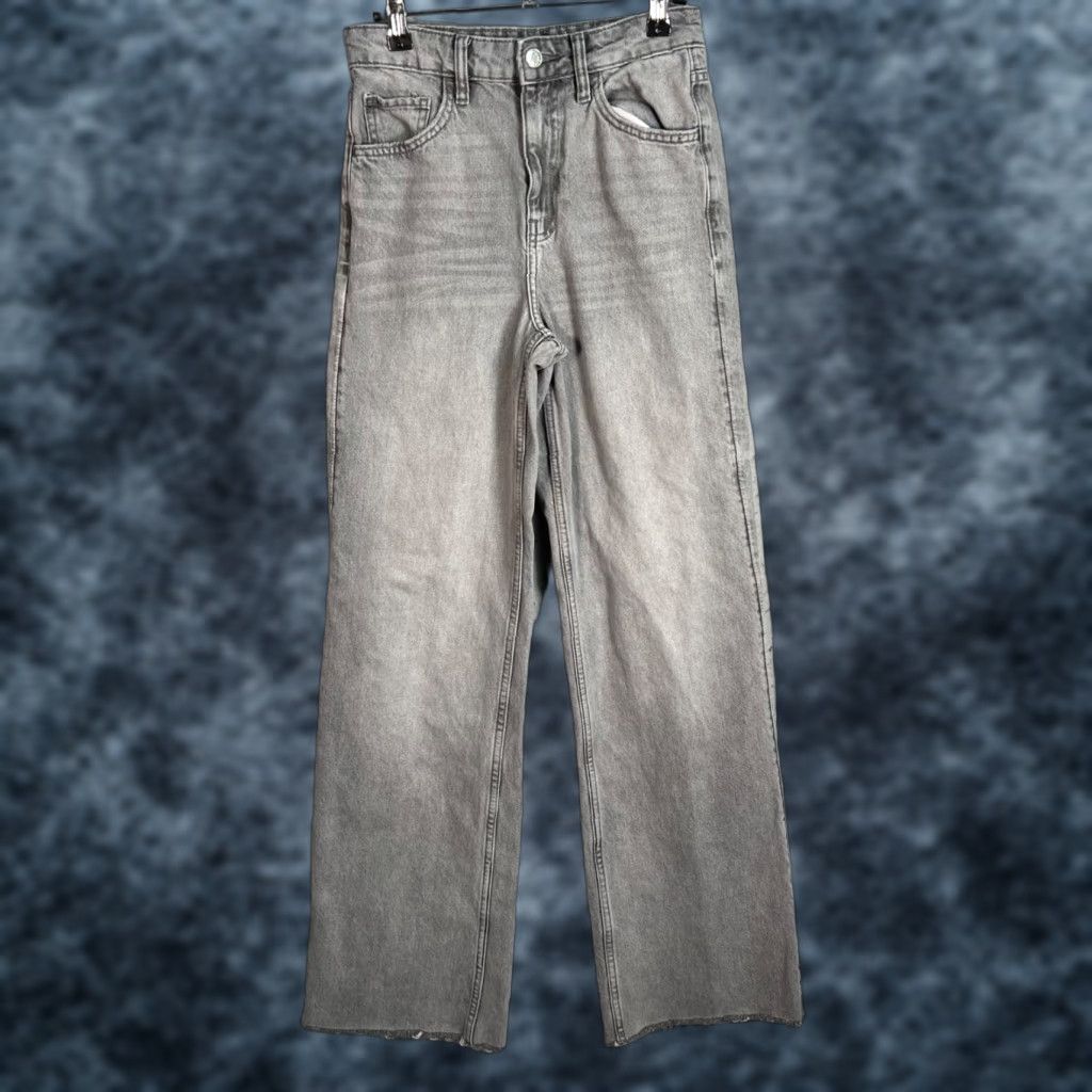 Mango Mango Jeans 2 Gray High-Waisted Straight-Leg Frayed Hem Womens Size 2 Denim Cotton Blend 5-Pocket Design Inseam 32 in Rise High Vintage No Mens Womens Size 26" / US 2 / IT 38 - 1 Thumbnail