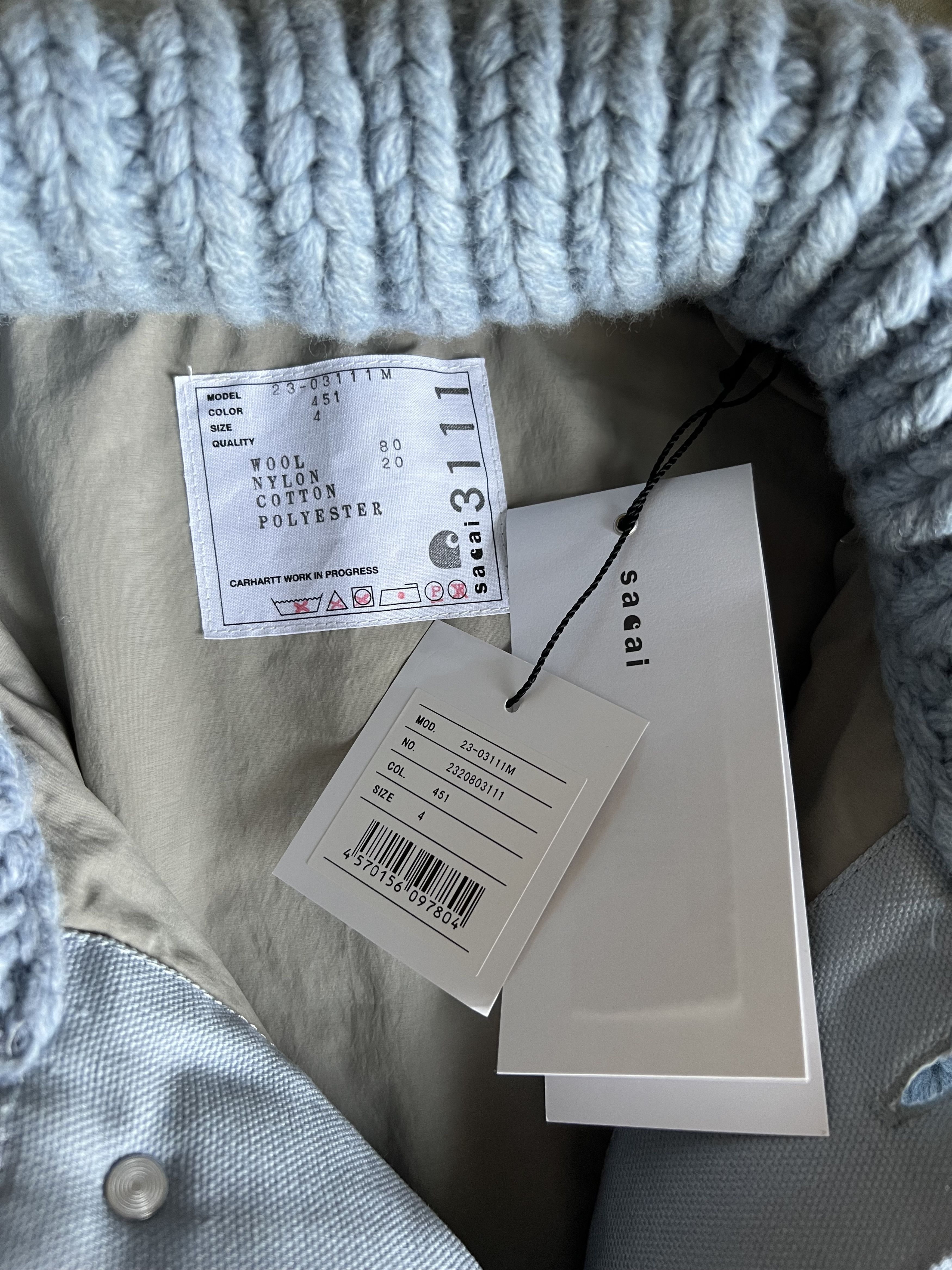 Carhartt Wip × Sacai Sacai Carhartt WIP Knit Michigan Jacket in Light Blue Size US XL / EU 56 / 4 - 12 Thumbnail