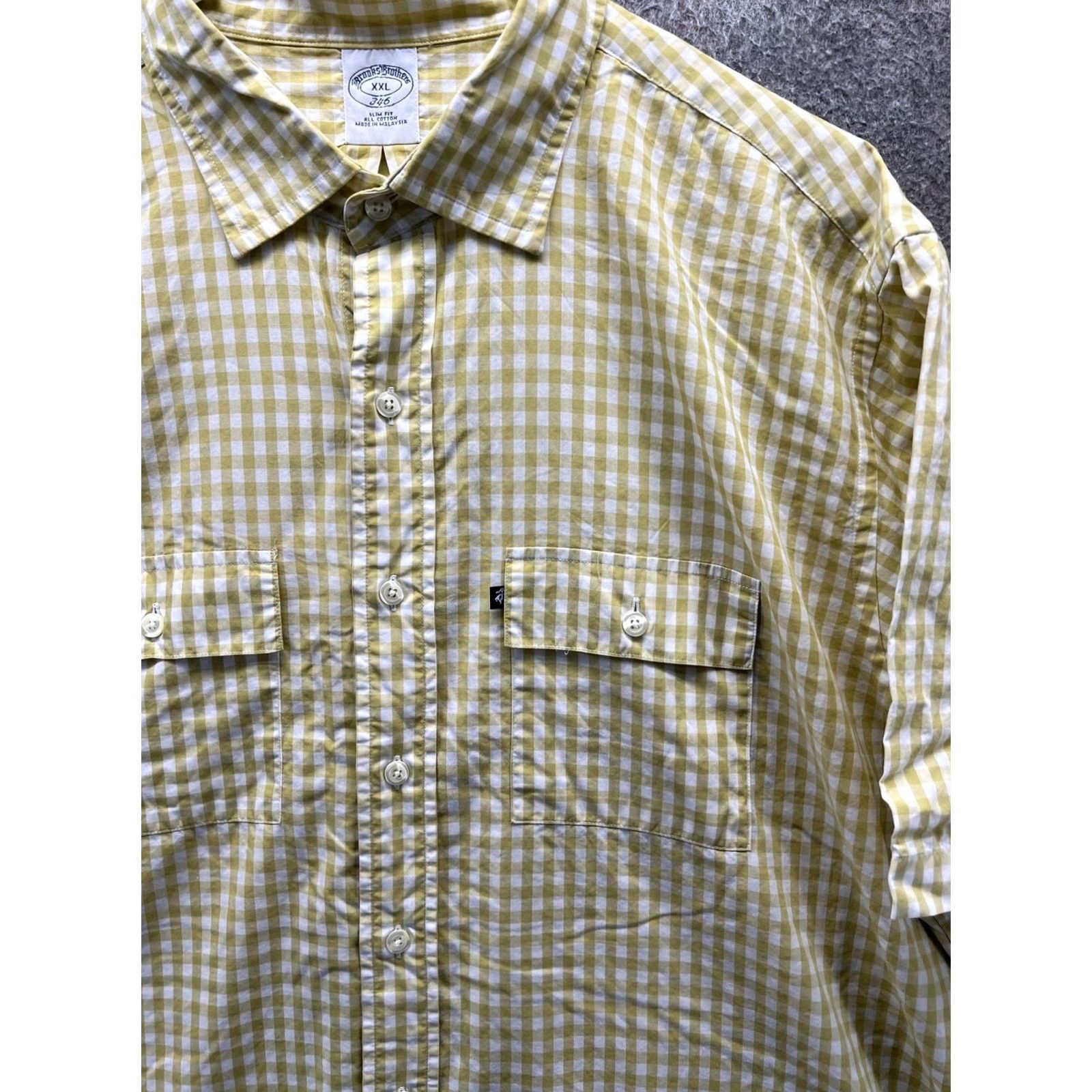 Brooks Brothers Brooks Brothers Shirt Mens 2XL Yellow Check Short Sleeve Button Front Slim Fit Size US XXL / EU 58 / 5 - 7 Thumbnail