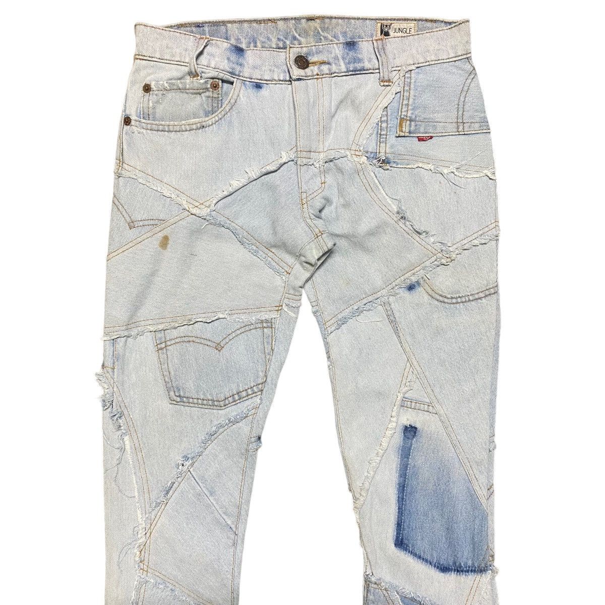 Japanese Brand JUNGLE CAT Reworked Recylce Paper Denim Flare Jeans Size US 28 / EU 44 - 3 Thumbnail