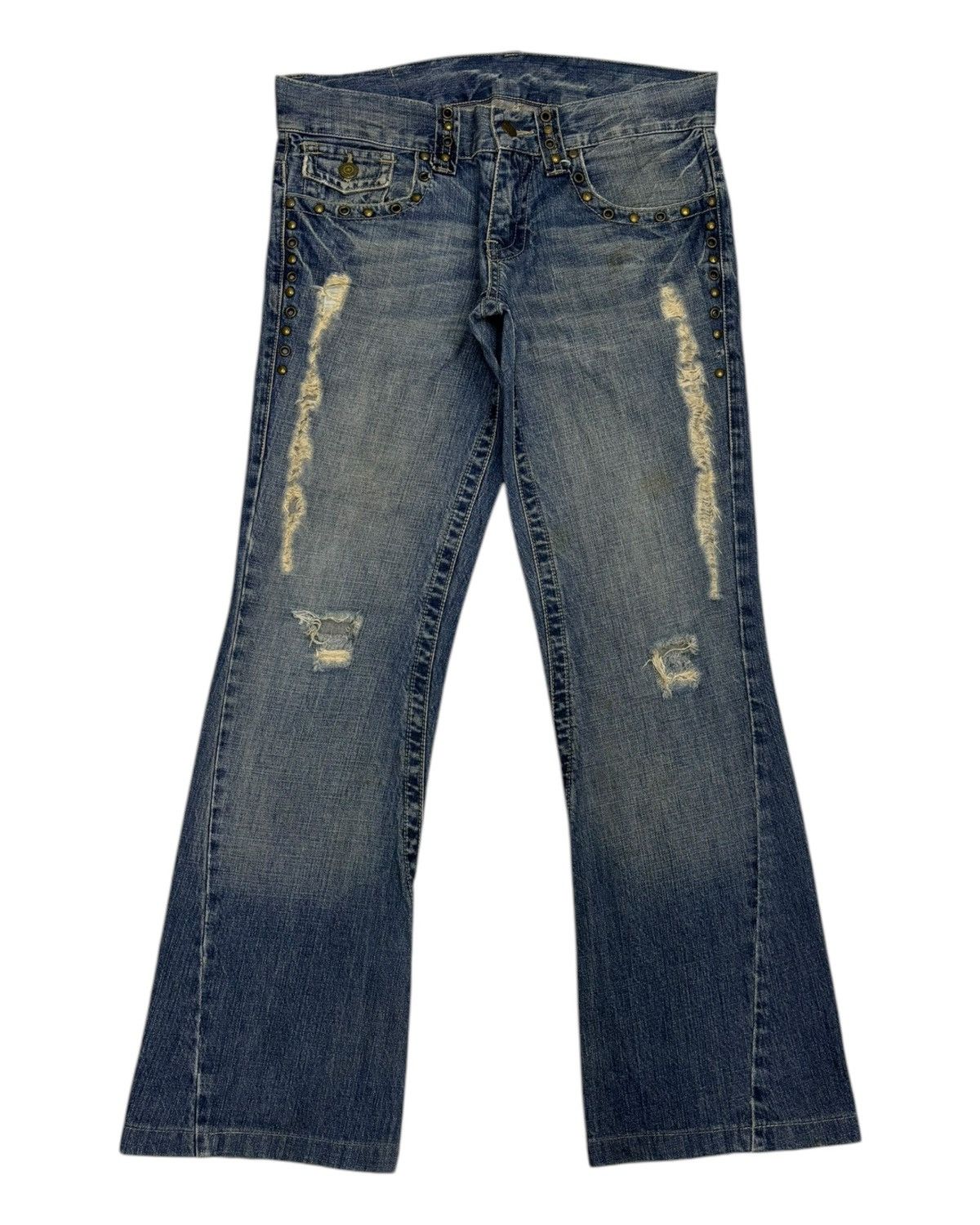 Tornado Mart Tornado Mart Pierced Lace Flared Jeans Distressed Denim Size 32" / US 10 / IT 46 - 8 Thumbnail
