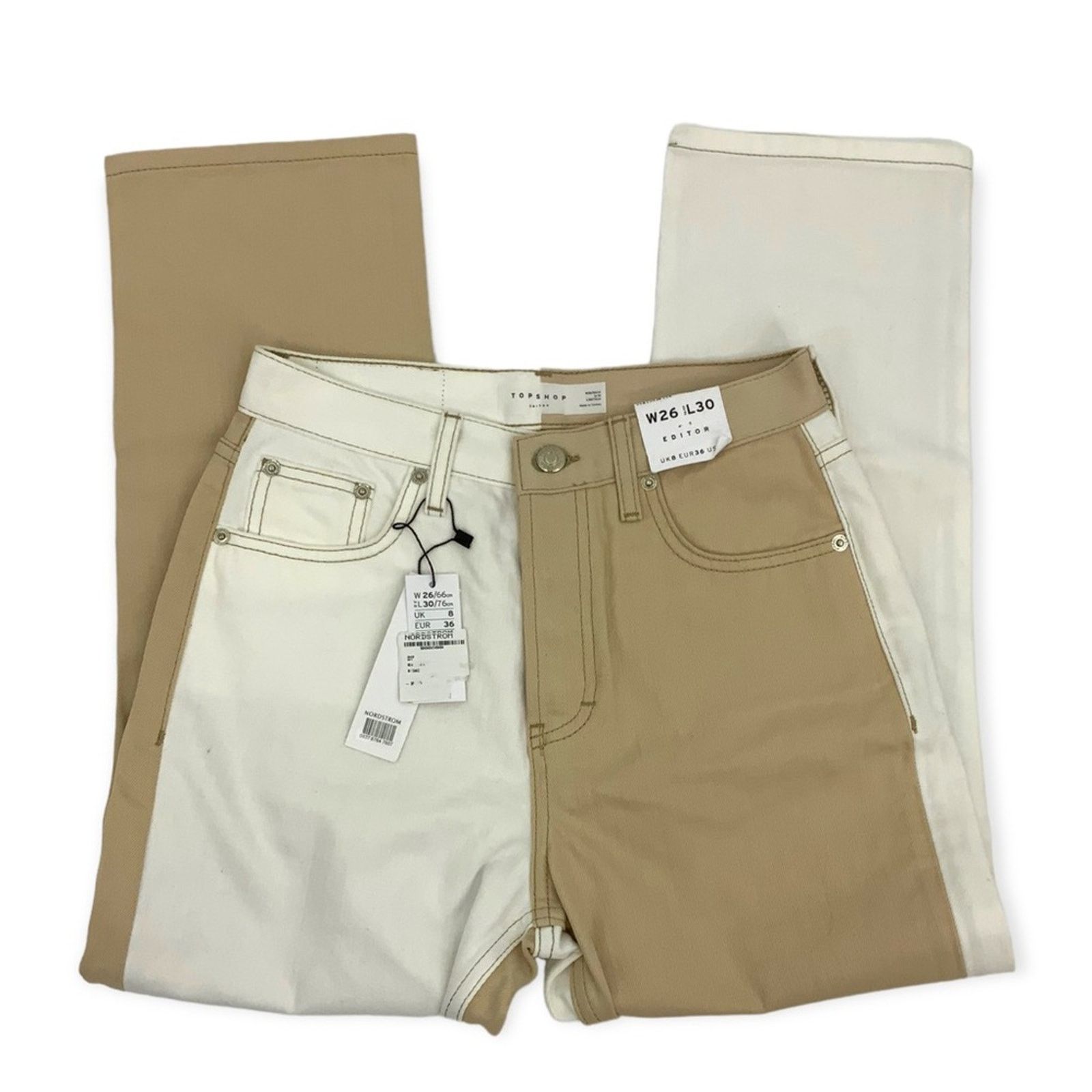 Topshop TopShop Editor Colorblock Jeans in Sand White Size 4 US NWT Size 27" / US 4 / IT 40 - 3 Thumbnail