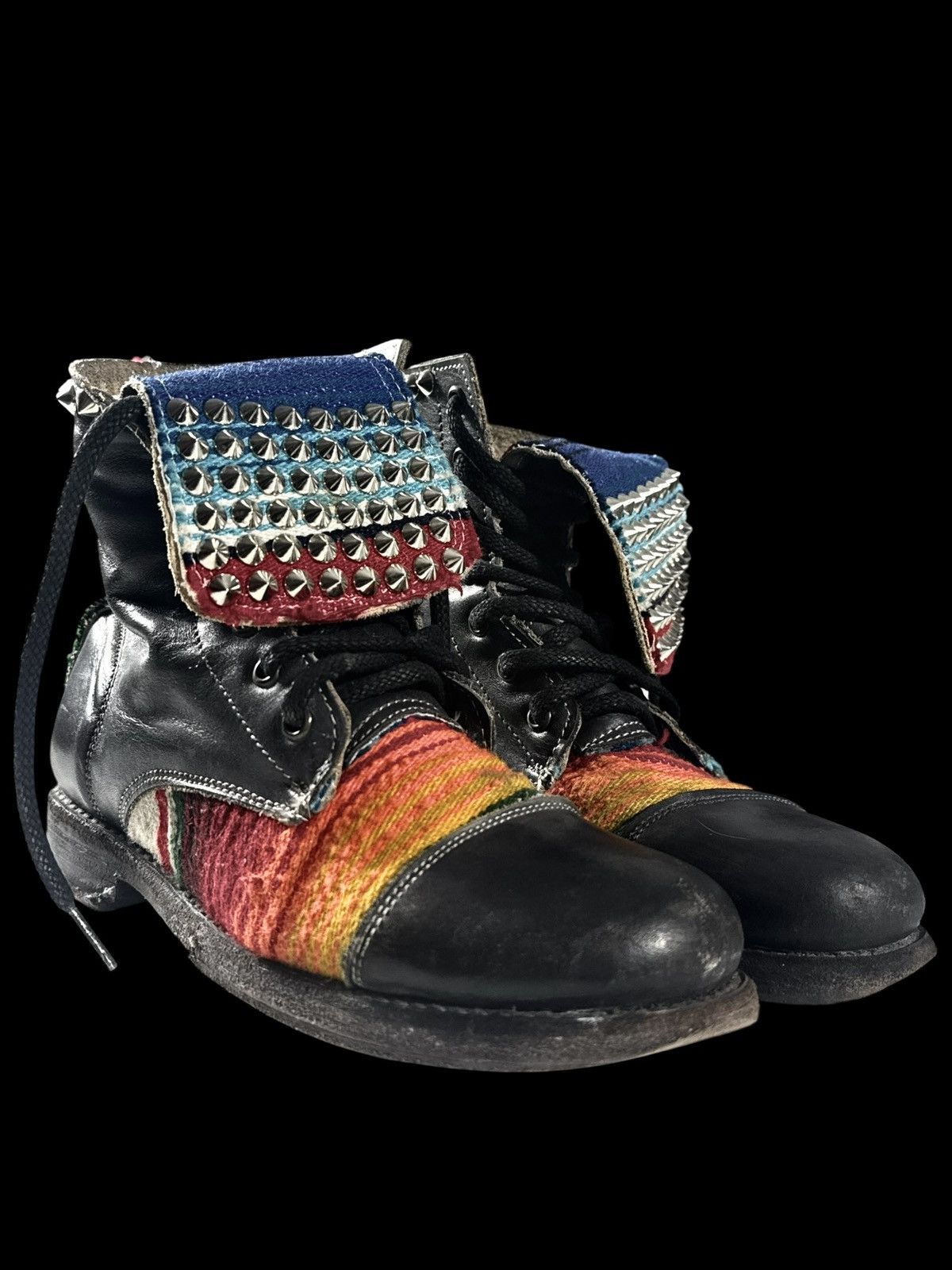 Bed Stu Bed Stu Handmade Studded Leather Textile Ankle Boots Size US 7 / EU 40 - 2 Thumbnail