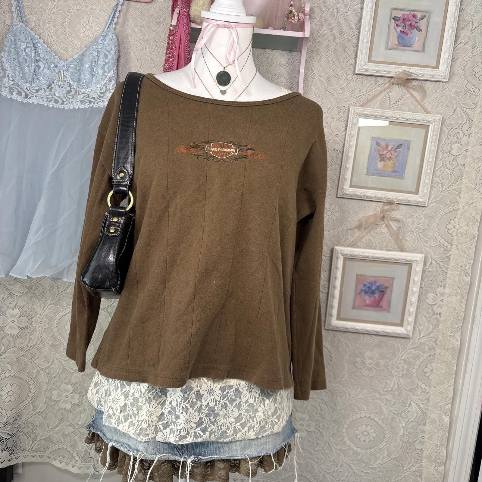 Harley Davidson vintage brown harley davidson long sleeve Size L / US 10 / IT 46 - 2 Thumbnail