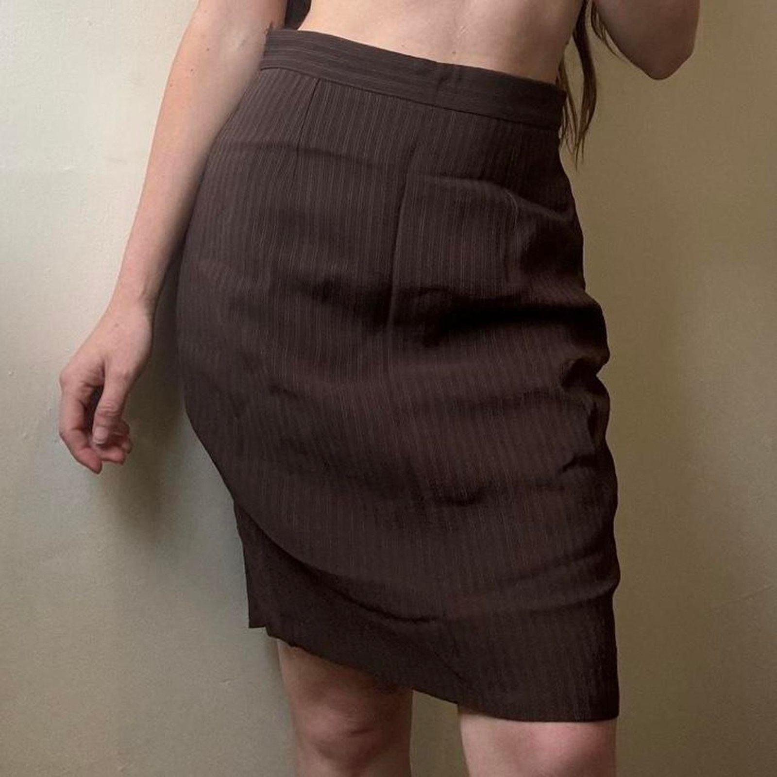 Gucci Vintage Gucci 90s Brown Pinstripe Above Knee Skirt 42 Size 26" / US 2 / IT 38 - 2 Thumbnail