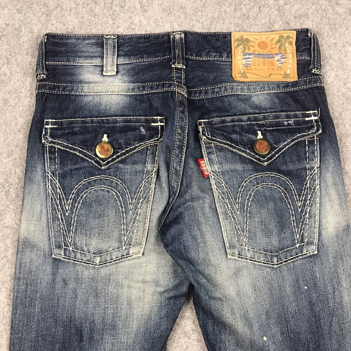Edwin × Japanese Brand FLARE DENIM😈EDWIN BLUE TRIP DISTRESSED BOOTCUT DENIM PANT Size US 30 / EU 46 - 13 Thumbnail