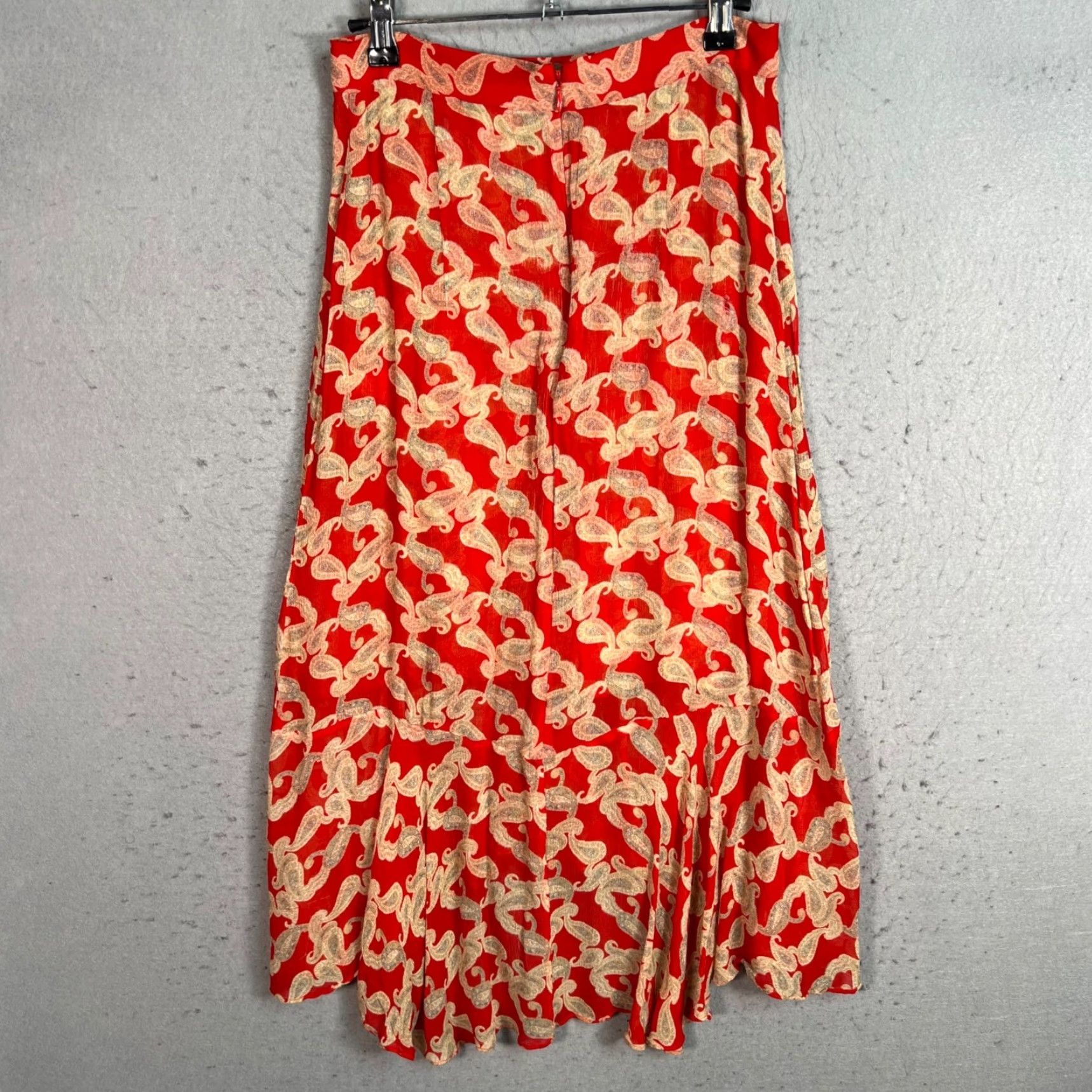 The Kooples VINTAGE The Kooples Skirt Paisley Midi Womens Size 2 Red Midi Flare Viscose, 90s-Style, Womens Size 26" / US 2 / IT 38 - 2 Thumbnail