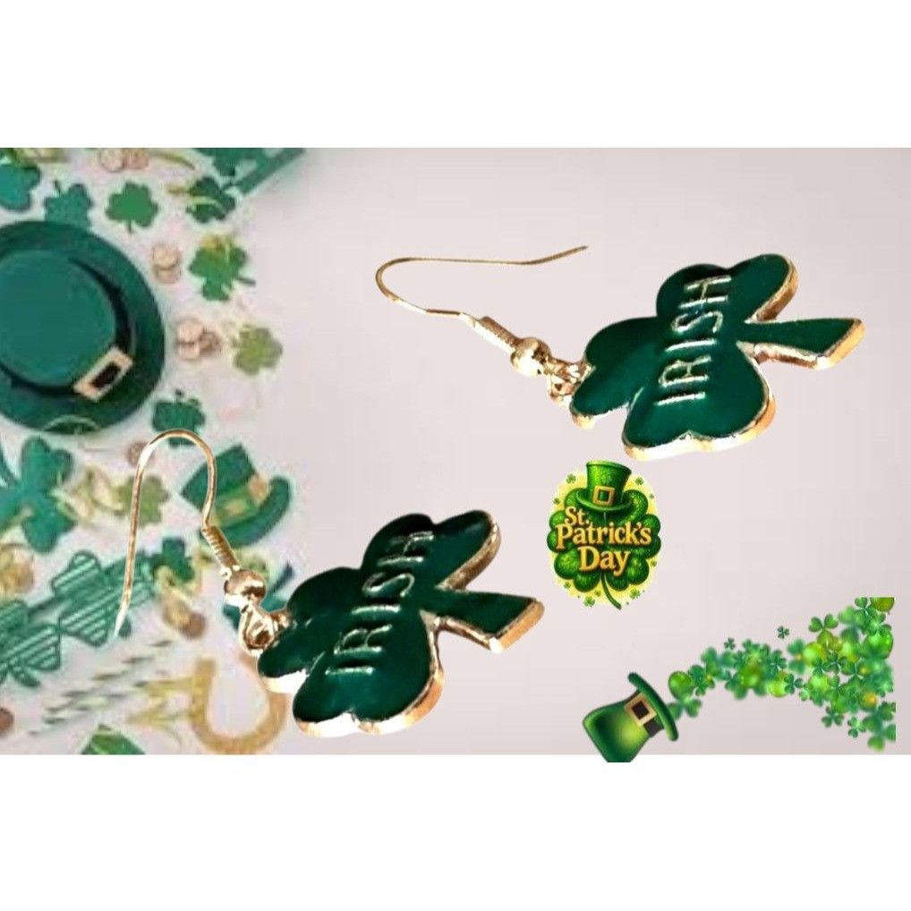 Handmade St Patricks Day Shamrock Earrings Dangle Hooks New Irish Fes Size ONE SIZE - 10 Thumbnail
