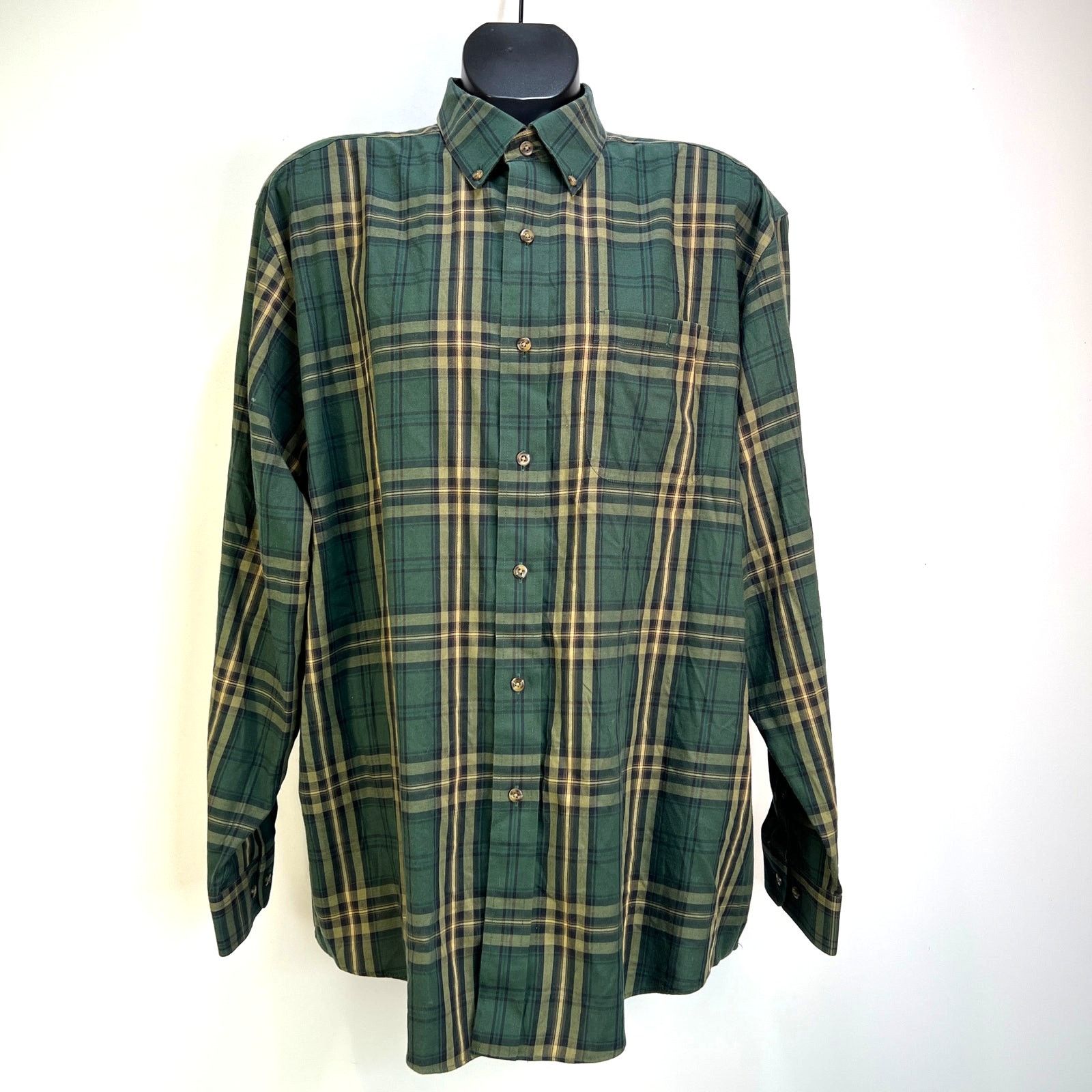 L.L. Bean L.L. Bean Green Plaid Button Down Shirt Cotton Merino Wool Size US XL / EU 56 / 4 - 1 Thumbnail