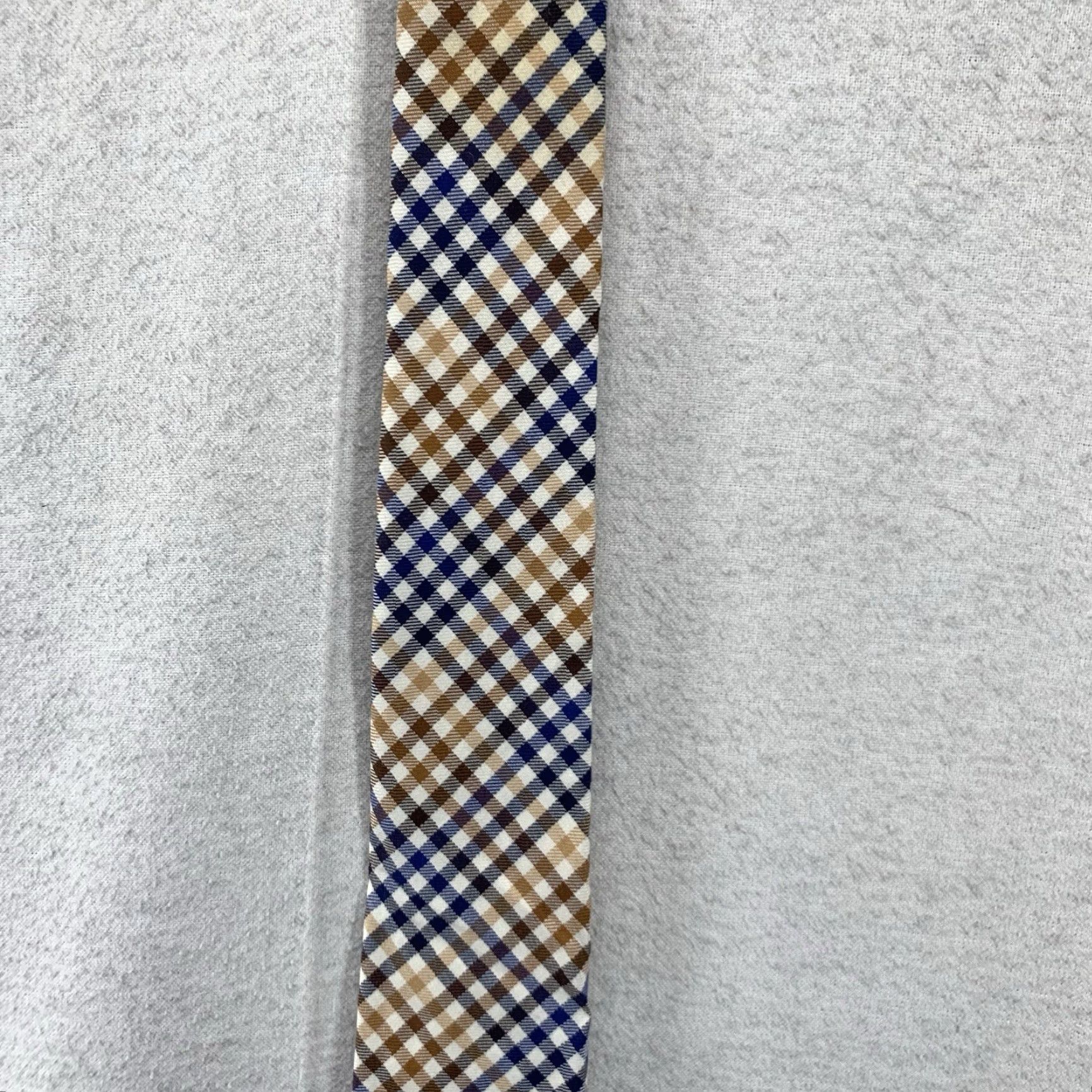 Nautica VINTAGE Nautica Men's Tie Classic Gold White Blue Plaid Cotton 57" Preppy Designer Formal Size ONE SIZE - 4 Thumbnail