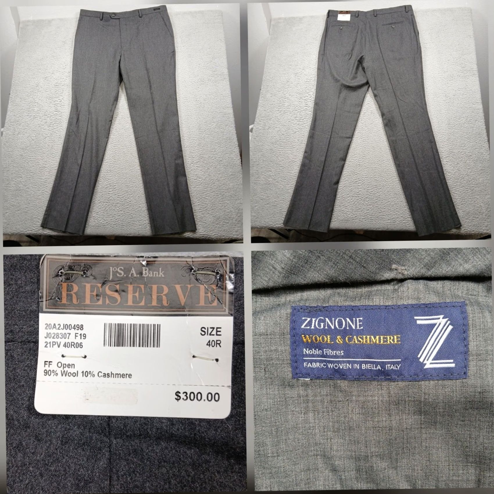 Jos. A. Bank Jos. A. Bank Reserve Pants Men 40R Gray Wool Cashmere Zignone Italy Fabric NWT Size US 40 / EU 56 - 2 Thumbnail